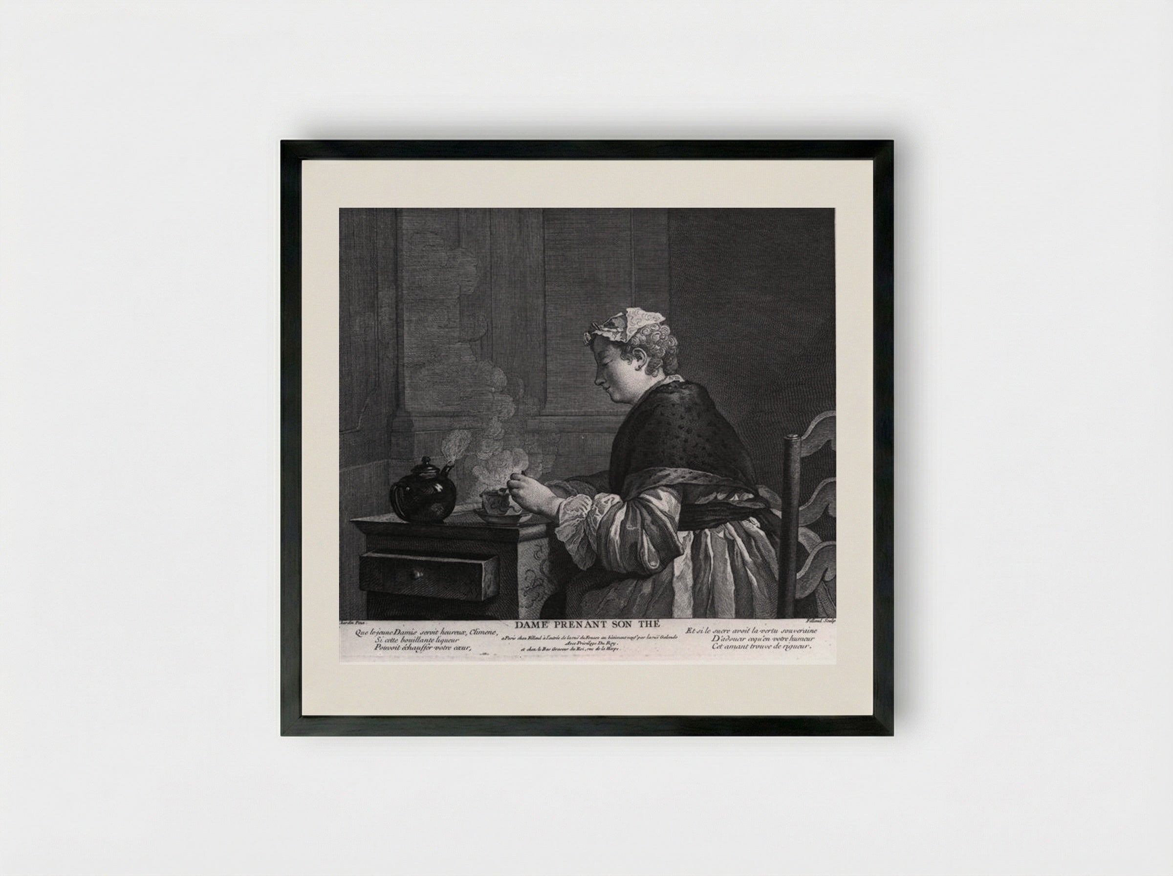 Dame Prenant Son Thé - Jean-Baptiste-Simeon Chardin - Framed Print Black