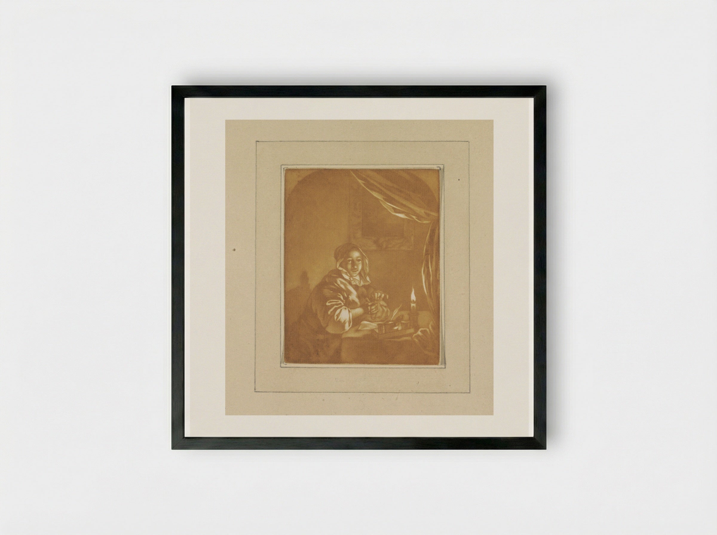 Dame bij kaarslicht - Cornelis Ploos van Amstel - Framed Print Black