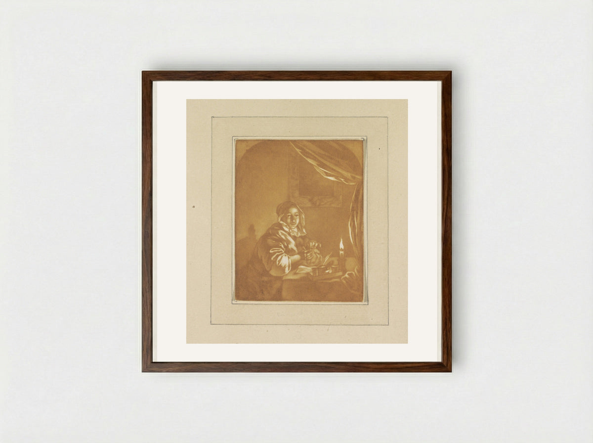 Dame bij kaarslicht - Cornelis Ploos van Amstel - Framed Print Dark Wood