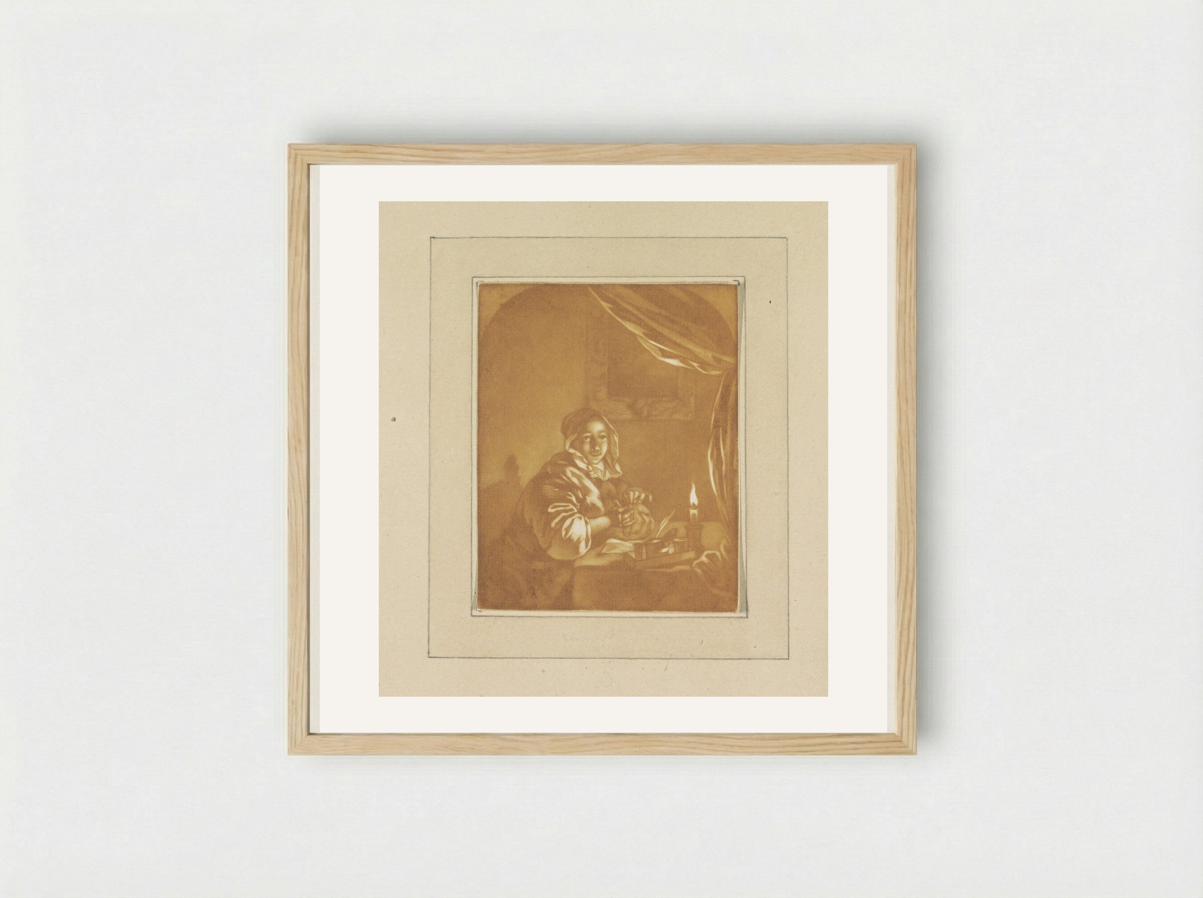 Dame bij kaarslicht - Cornelis Ploos van Amstel - Framed Print Wood