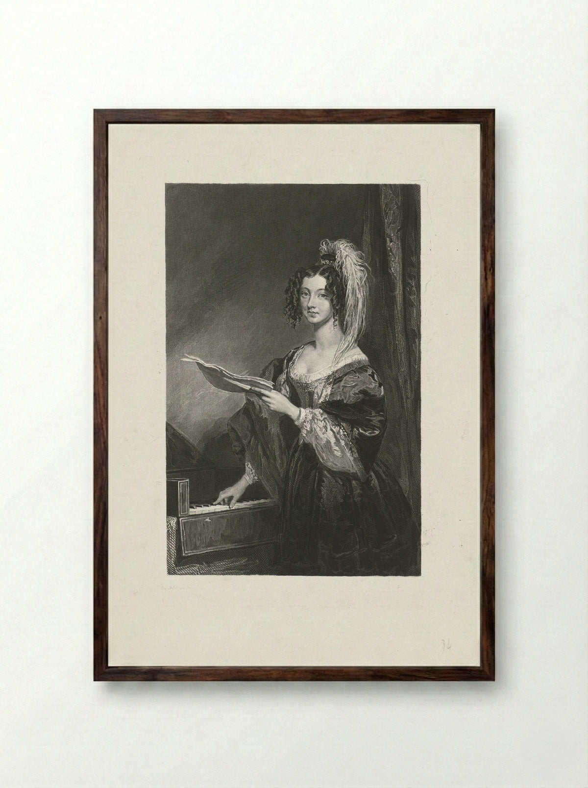 Dame voor een klavier - Johannes de Mare - Framed Print Dark Wood