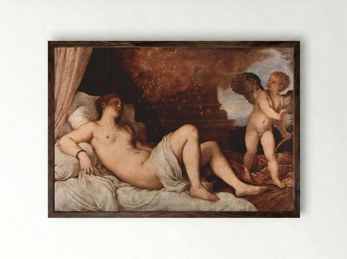 Danaë - Titian - Framed Print Dark Wood
