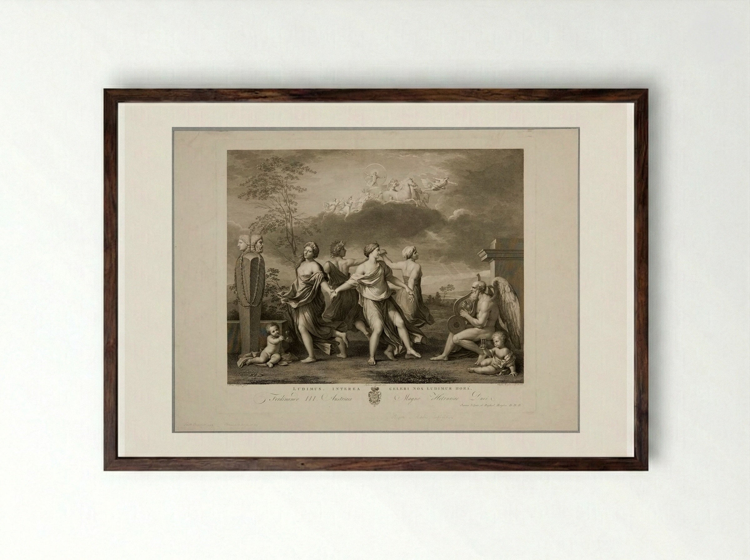Dance of the Hours to the Tune of Time - Raphael Morghen - Framed Print Dark Wood