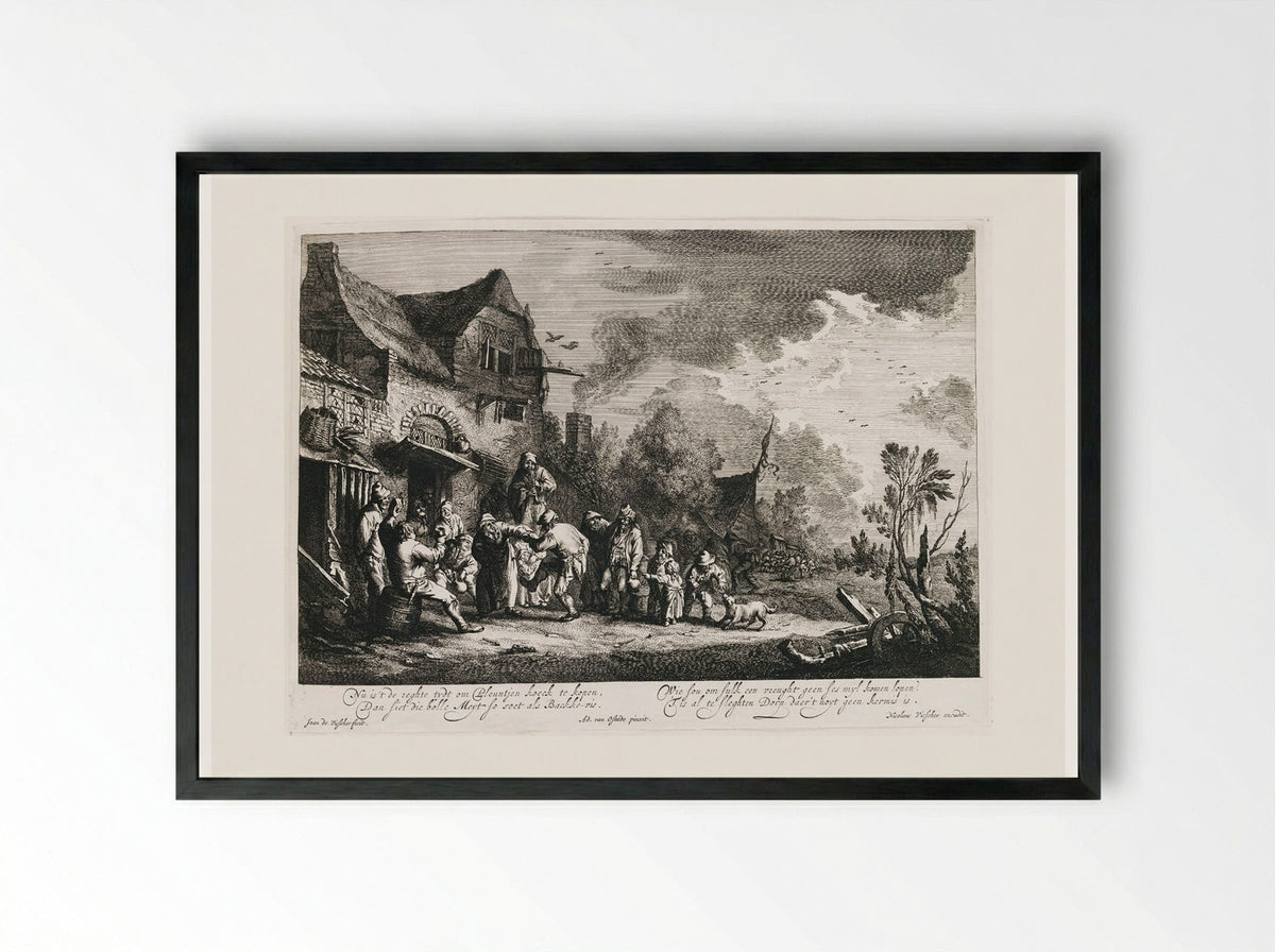 Dance outside an Inn - Jan de Visscher - Framed Print Black