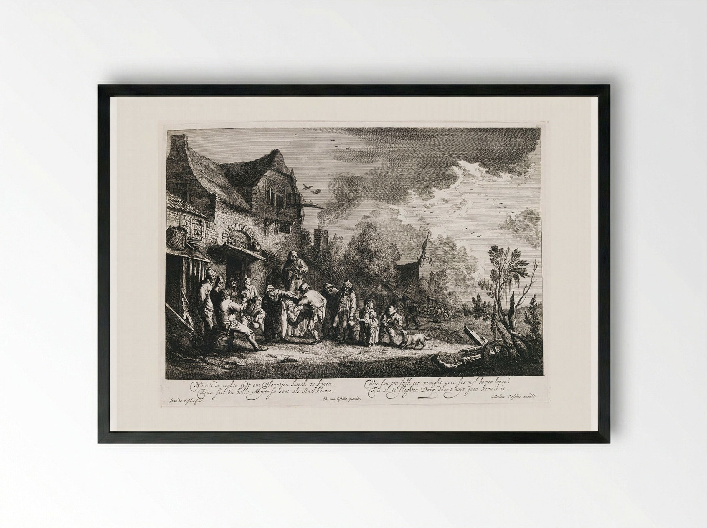 Dance outside an Inn - Jan de Visscher - Framed Print Black