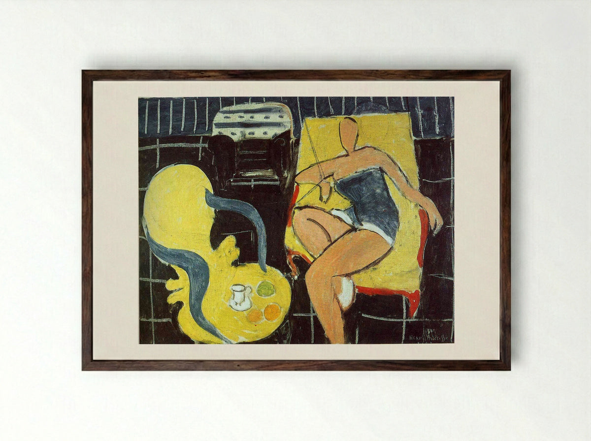 Dancer and Rocaille Armchair on a Black Background - Henri Matisse - Framed Print Dark Wood