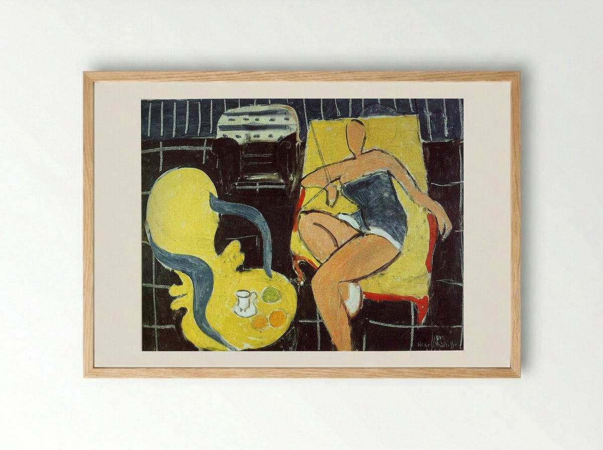 Dancer and Rocaille Armchair on a Black Background - Henri Matisse - Framed Print Wood