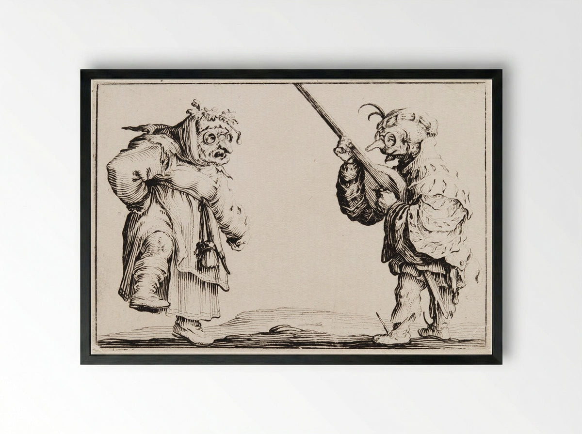 Dancers, the Man Playing a Lute - Jacques Callot - Framed Print Black