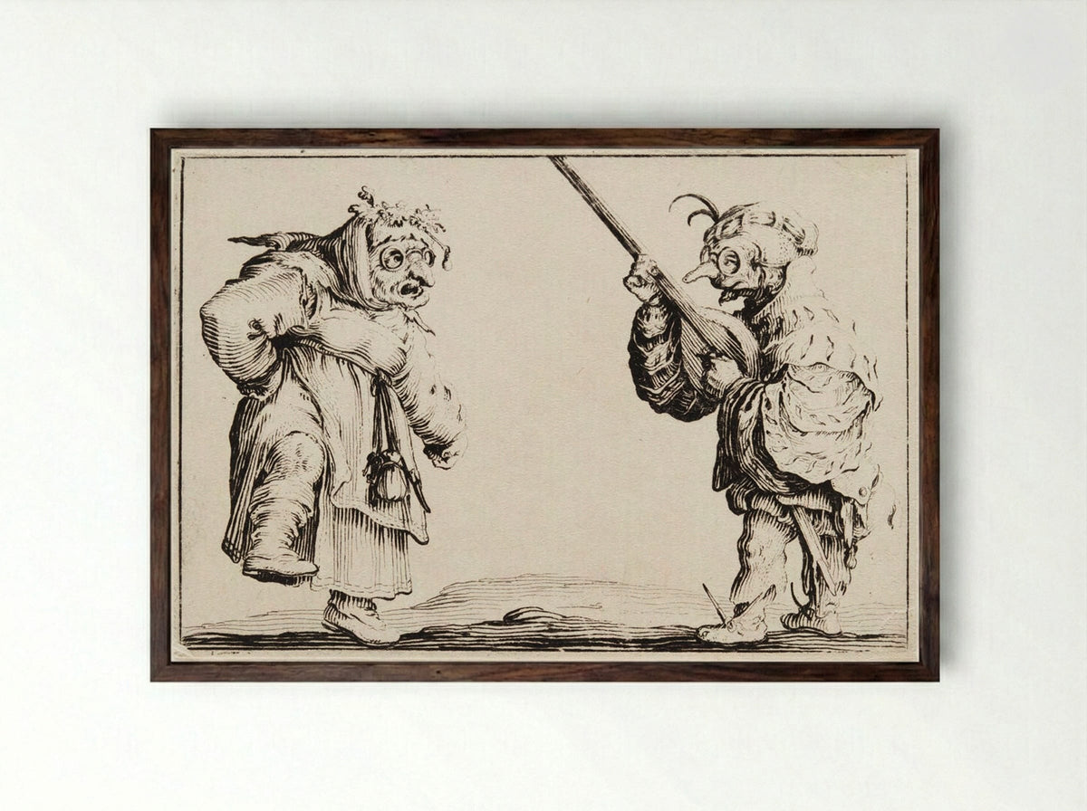 Dancers, the Man Playing a Lute - Jacques Callot - Framed Print Dark Wood