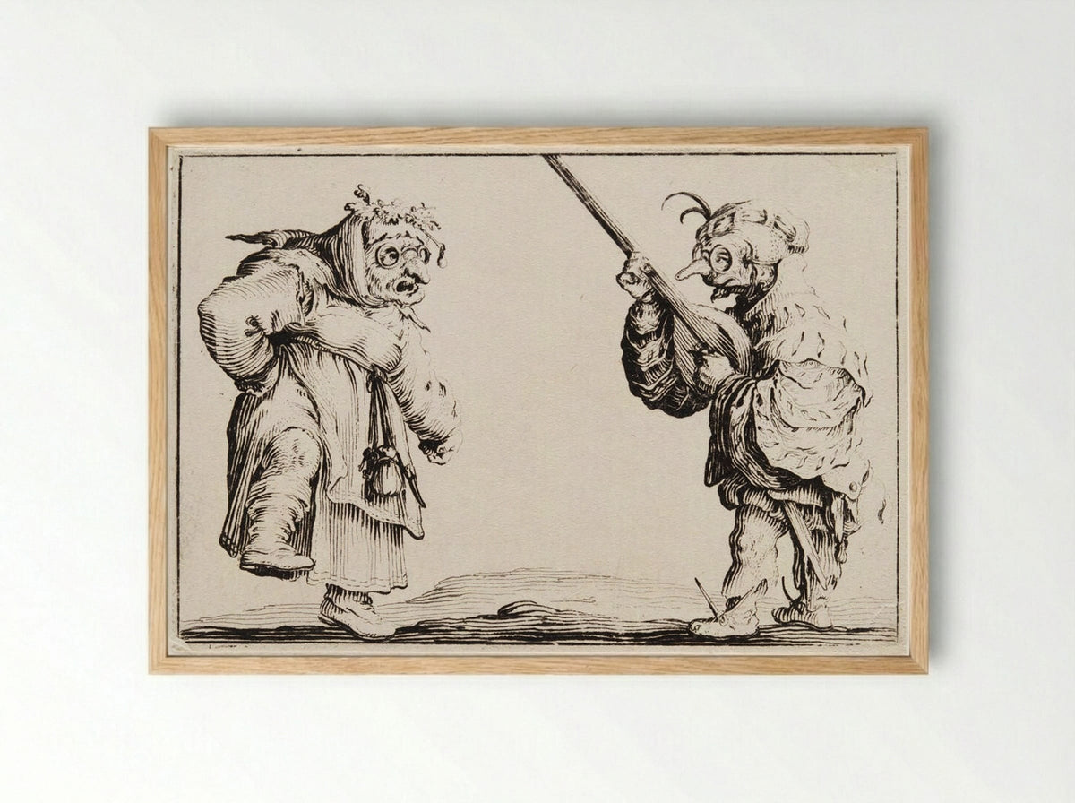 Dancers, the Man Playing a Lute - Jacques Callot - Framed Print Wood