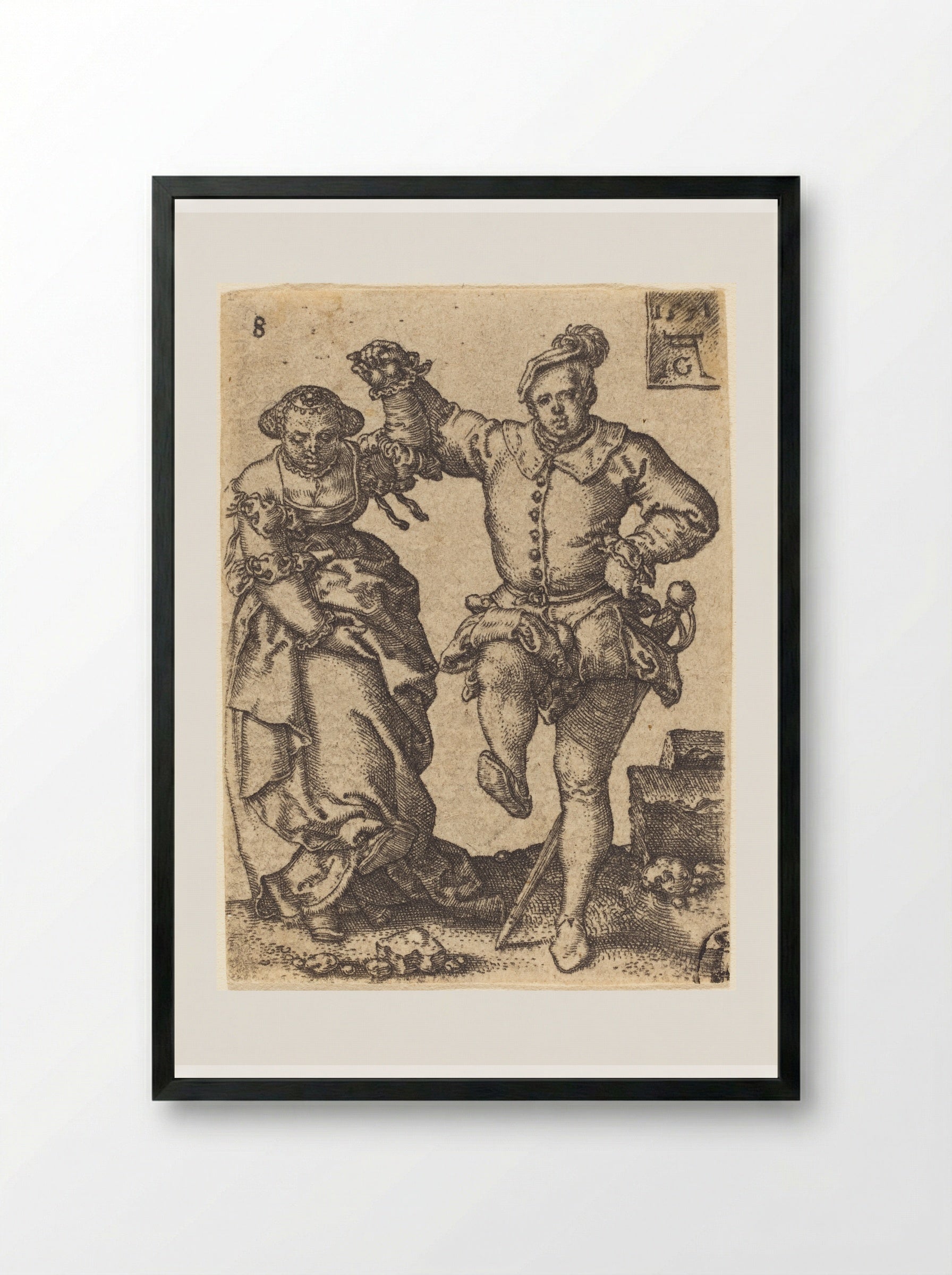Dancing Couple - Heinrich Aldegrever - Framed Print Black