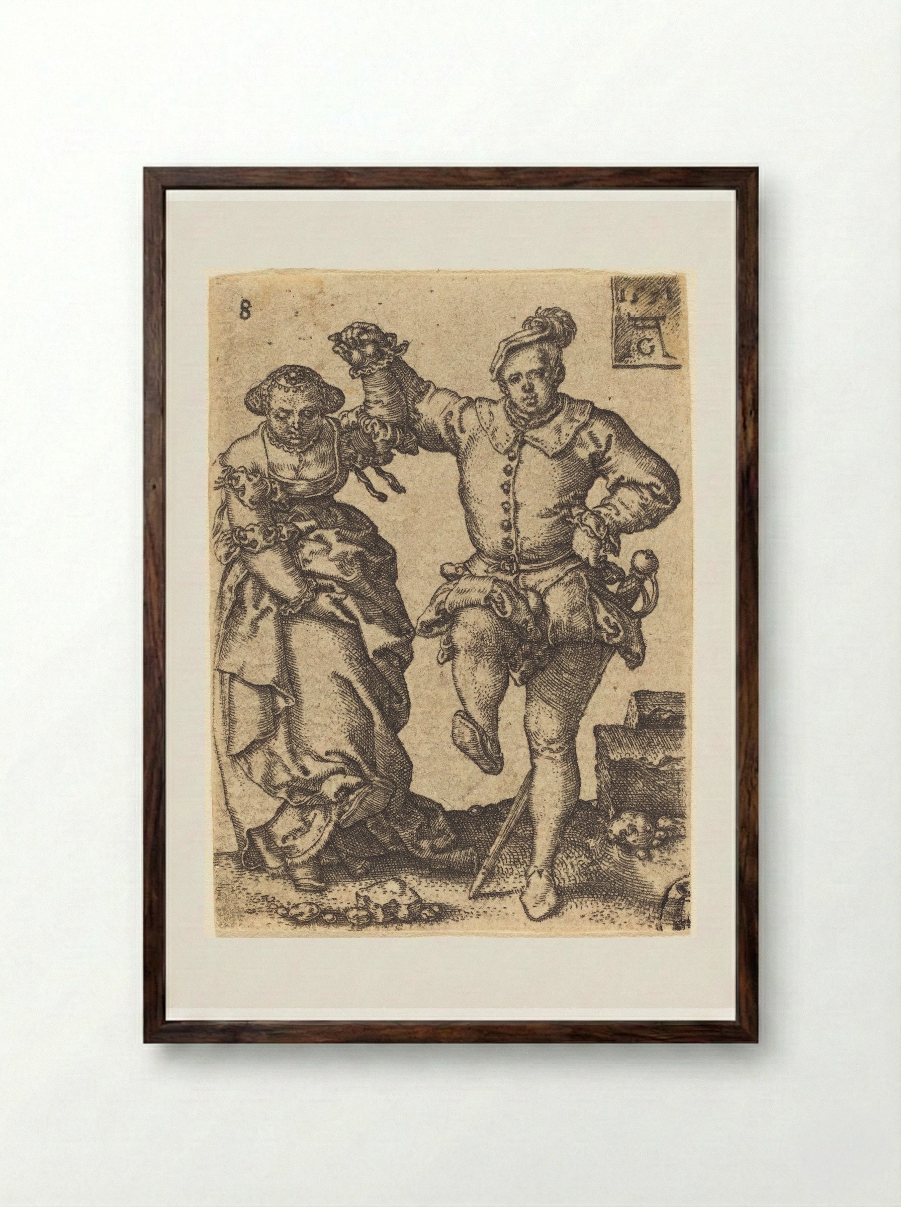 Dancing Couple - Heinrich Aldegrever - Framed Print Dark Wood