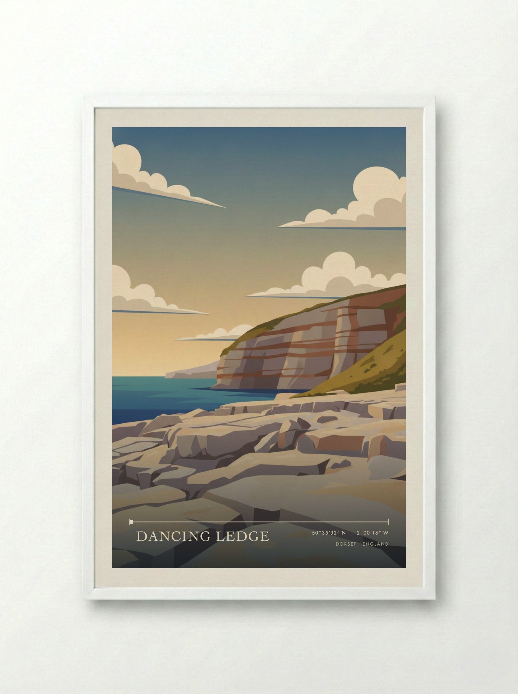 Dancing Ledge Dorset England Travel Poster - Framed Print White