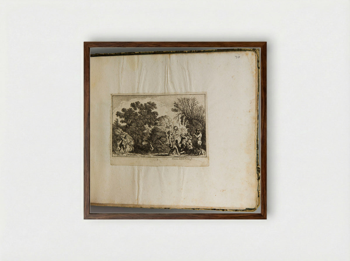 Dancing Nymphs and Satyrs - Johanna Sibylla Küsel - Framed Print Dark Wood