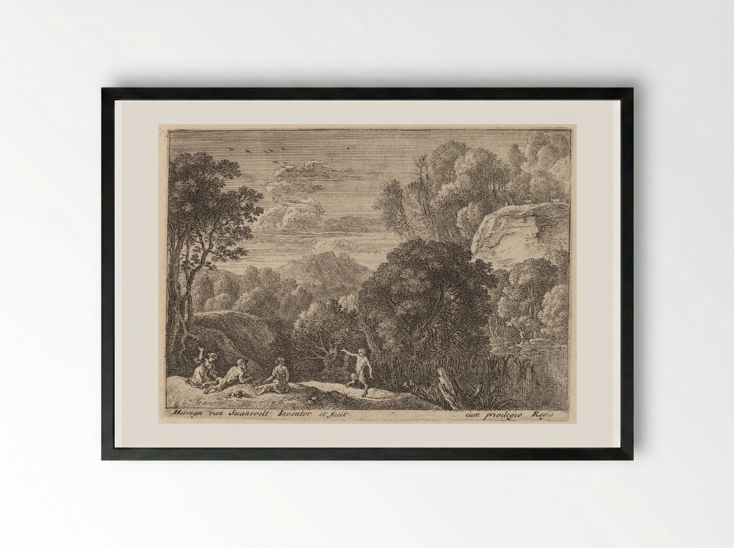 Dancing Satyr - Herman van Swanevelt - Framed Print Black