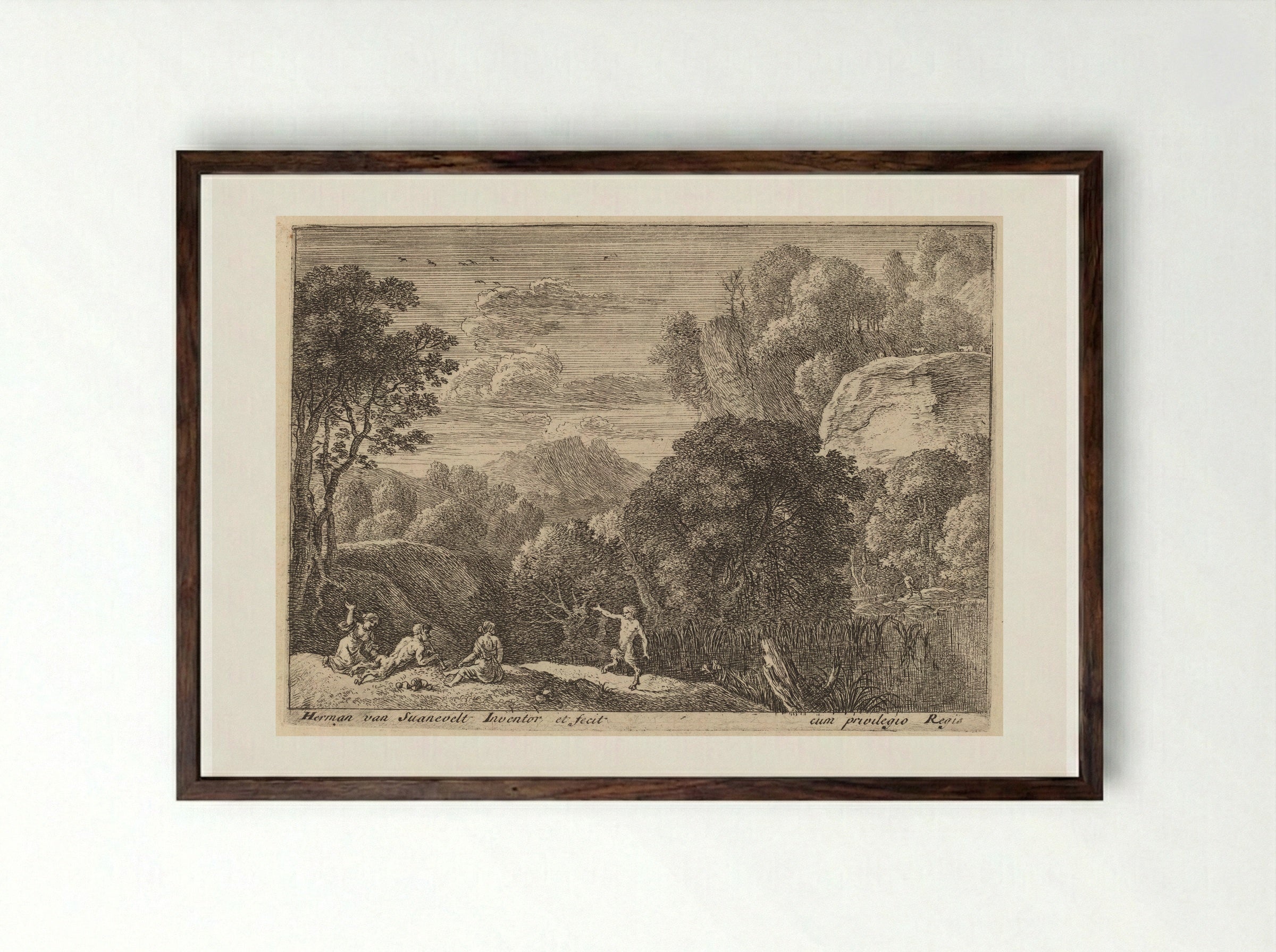 Dancing Satyr - Herman van Swanevelt - Framed Print Dark Wood