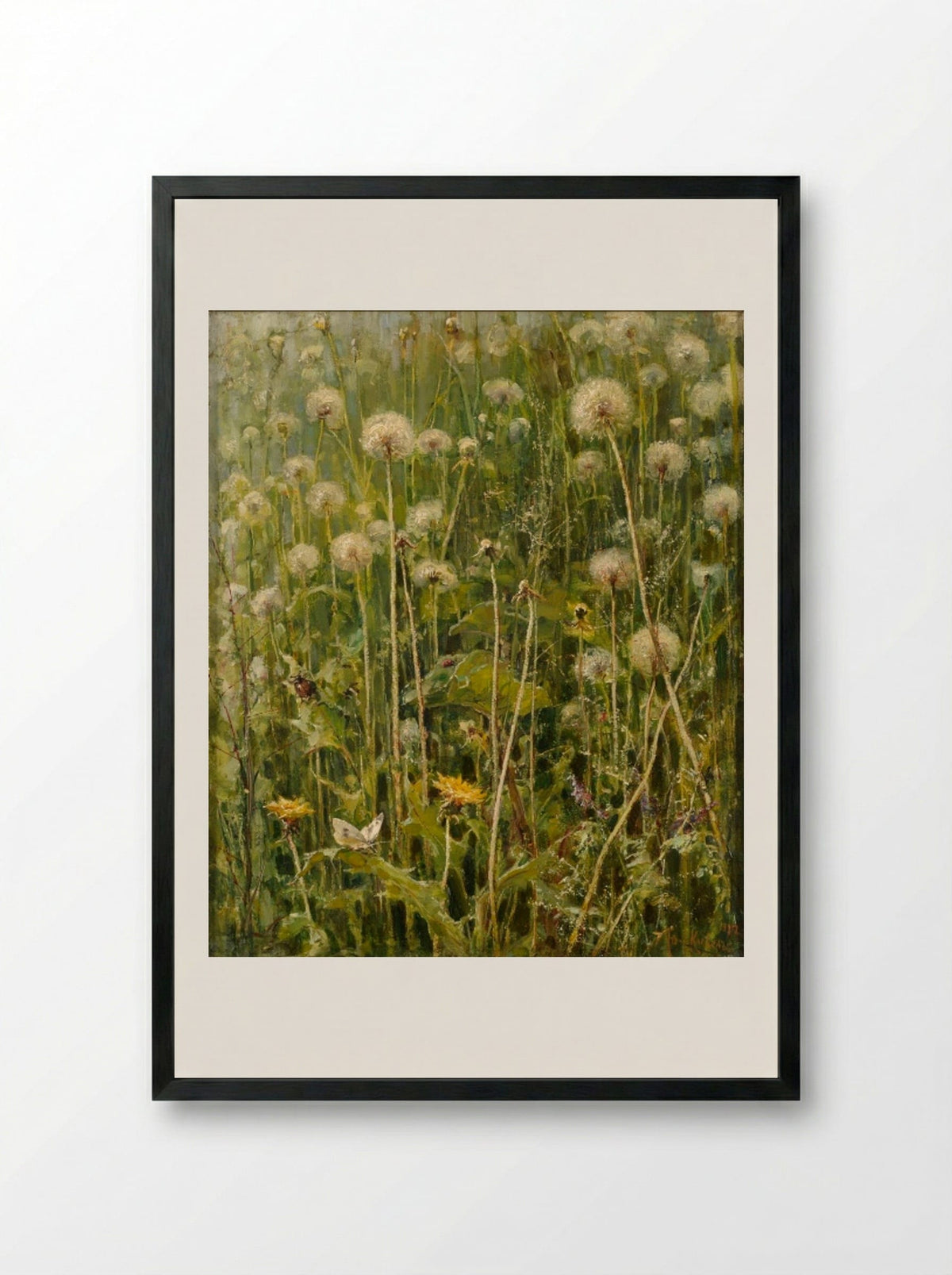 Dandelions in a Meadow - Julius Sergius von Klever - Framed Print Black