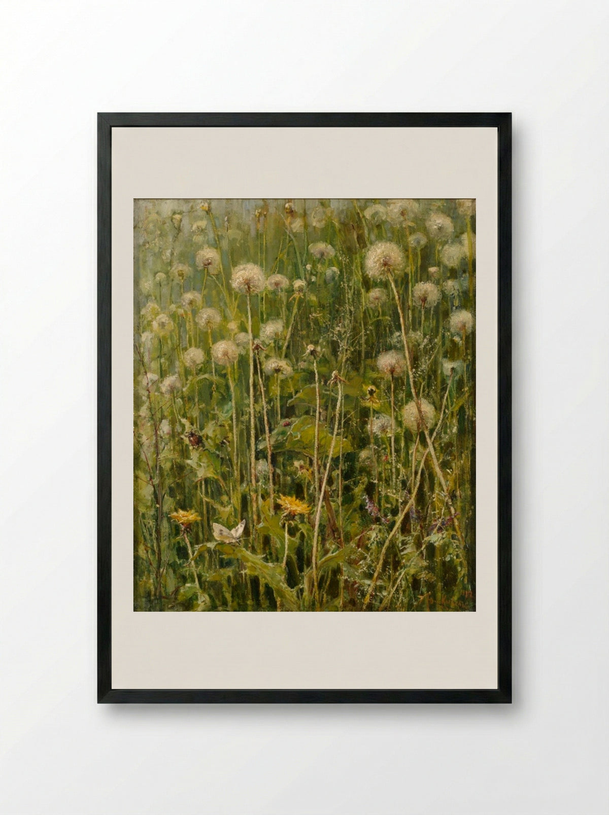 Dandelions in a Meadow - Julius Sergius von Klever - Framed Print Black