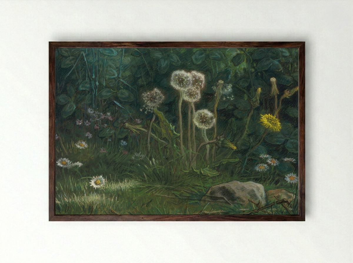 Dandelions - Jean-François Millet - Framed Print Dark Wood