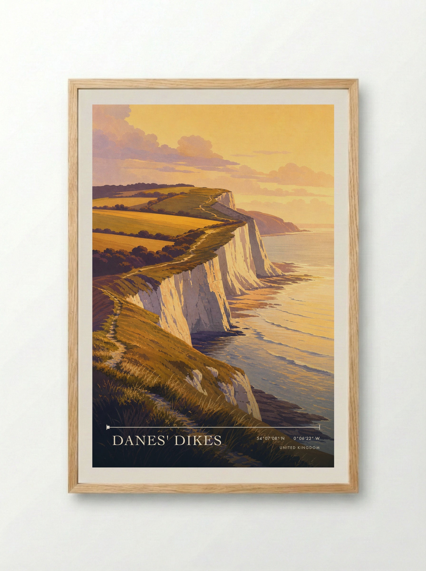 Danes' Dikes United Kingdom Travel Poster - Framed Print Wood