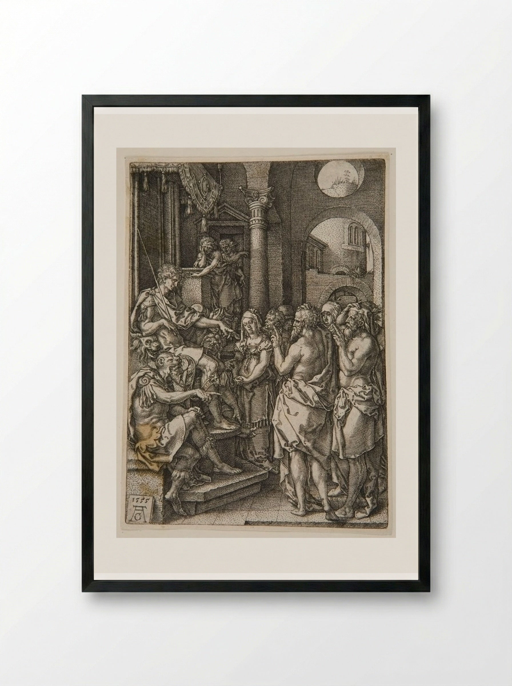 Daniel Cross-Examining the Elders - Heinrich Aldegrever - Framed Print Black