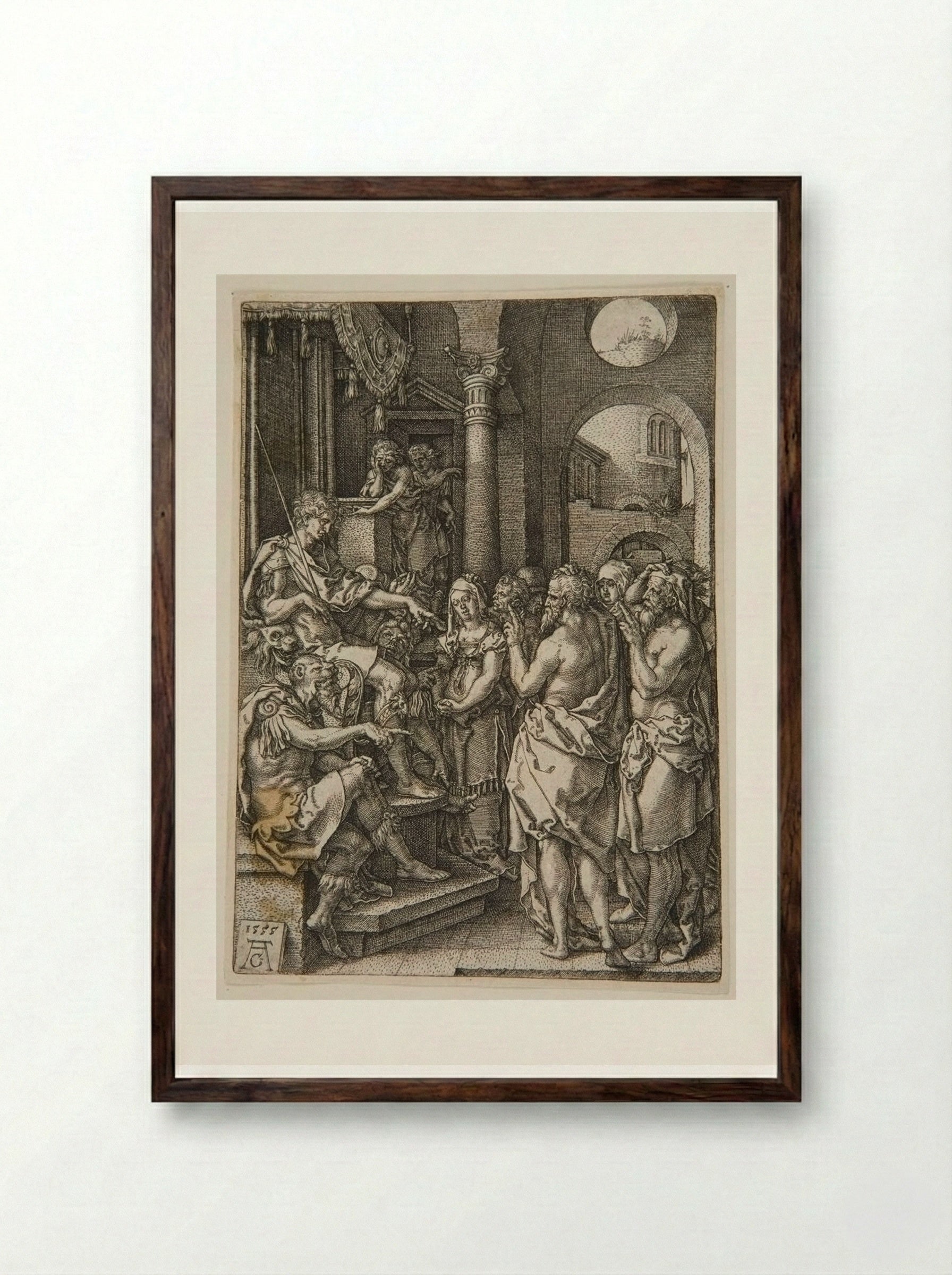 Daniel Cross-Examining the Elders - Heinrich Aldegrever - Framed Print Dark Wood