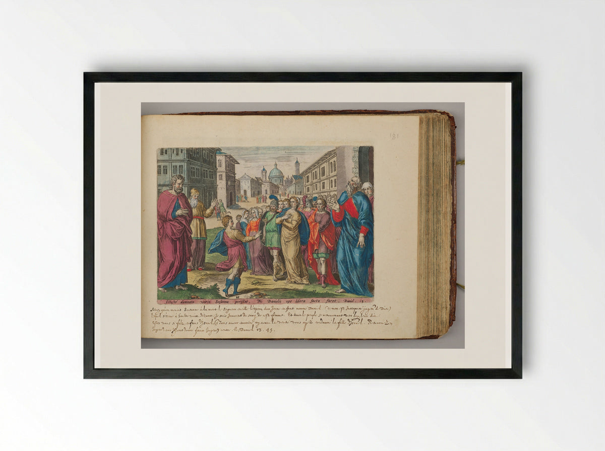 Daniel Intervening on Behalf of Susanna - Hans Collaert the Elder - Framed Print Black