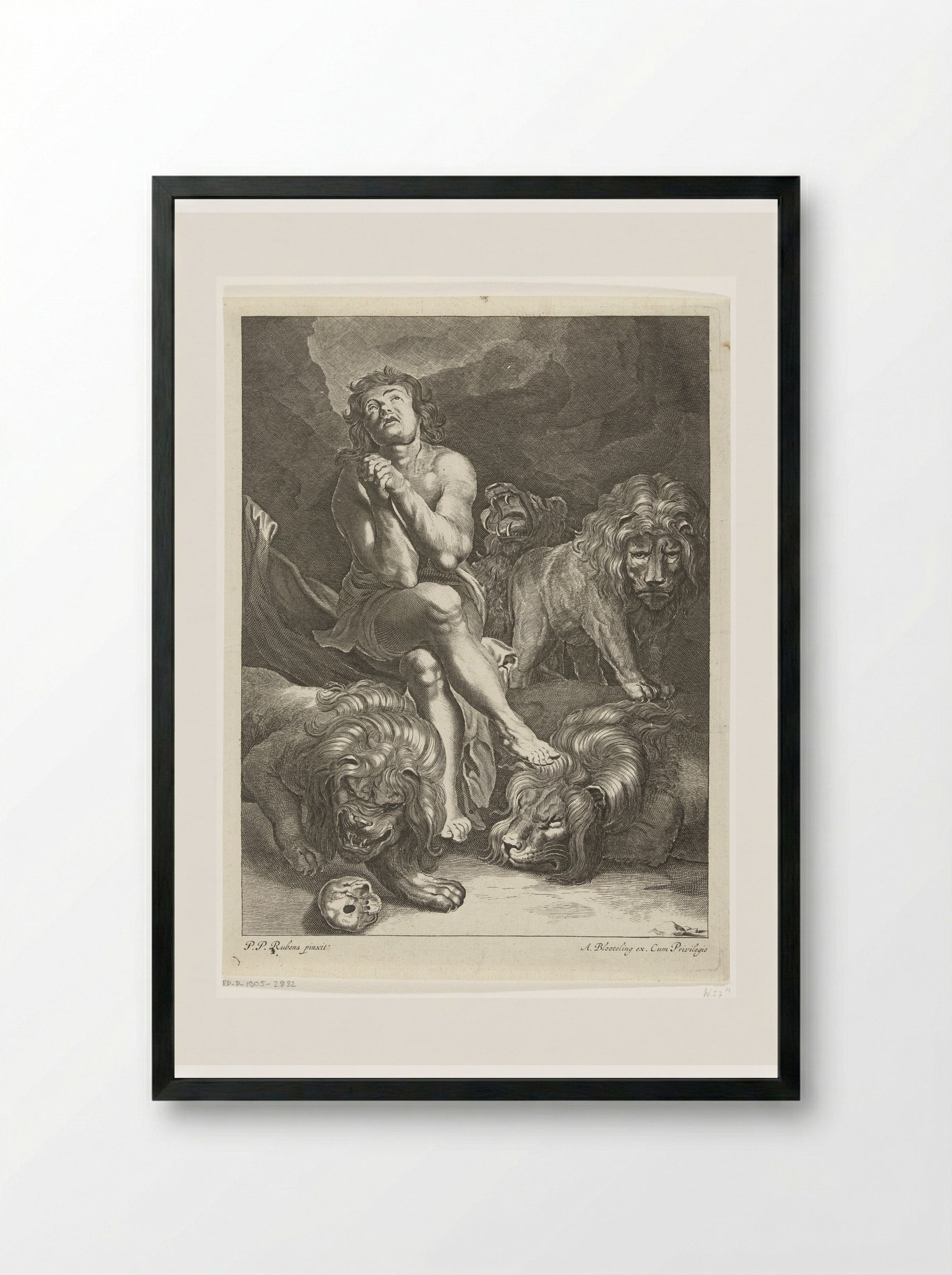 Daniel in the Lions' Den - Abraham Bloteling - Framed Print Black