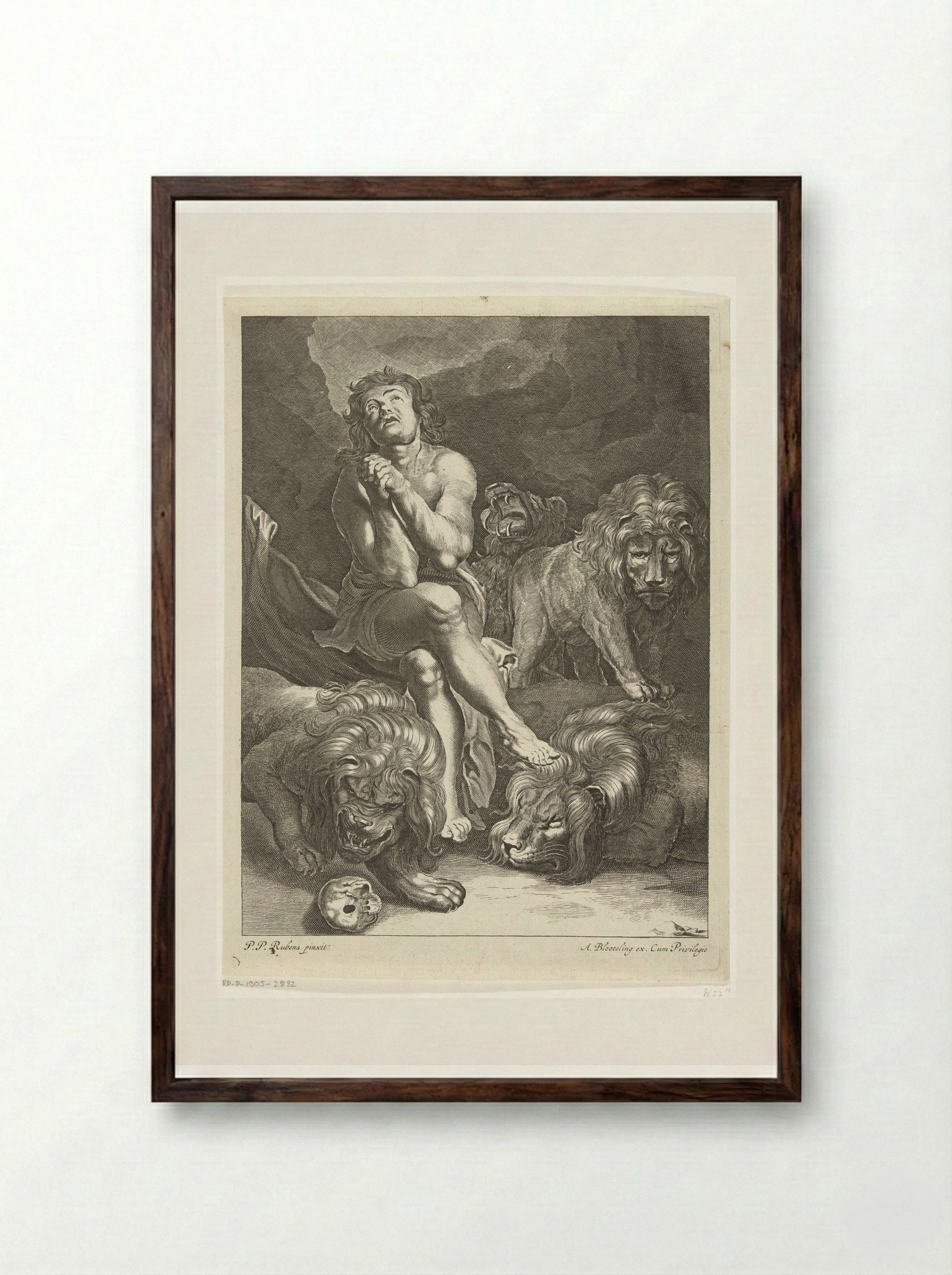 Daniel in the Lions' Den - Abraham Bloteling - Framed Print Dark Wood