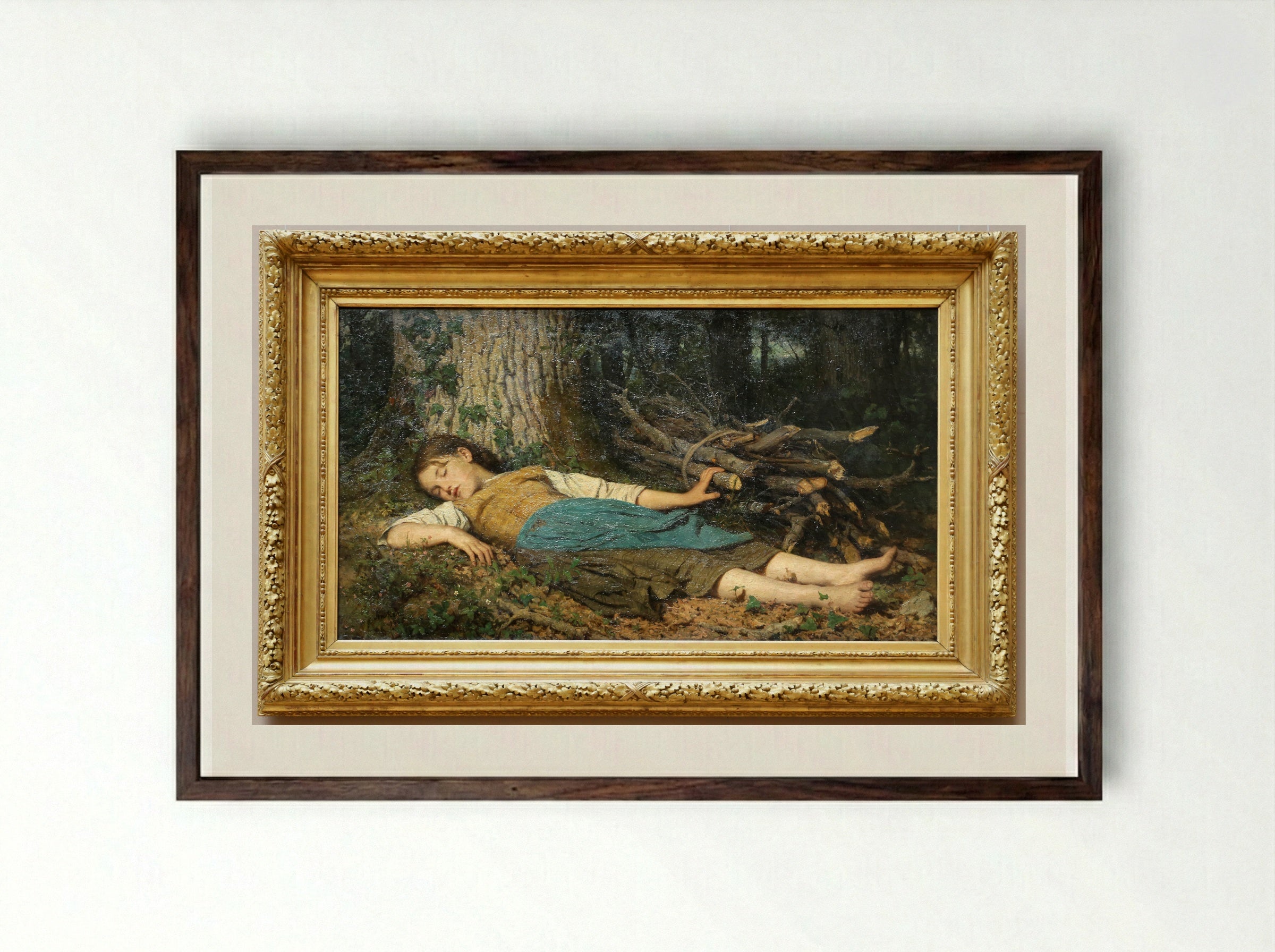 Dans les bois - Albert Anker - Framed Print Dark Wood