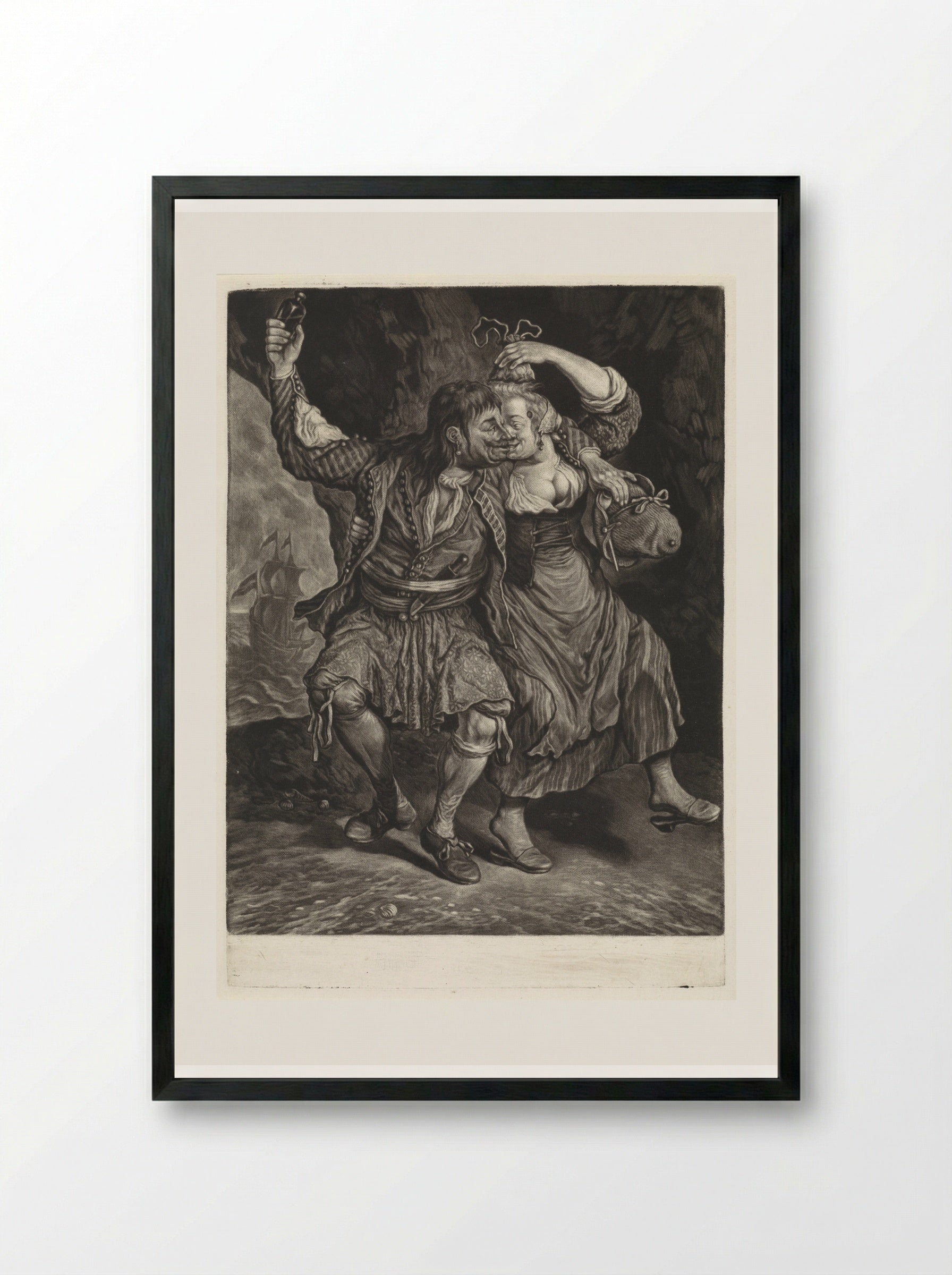 Dansend paar (Dancing Couple) - Cornelis Dusart - Framed Print Black