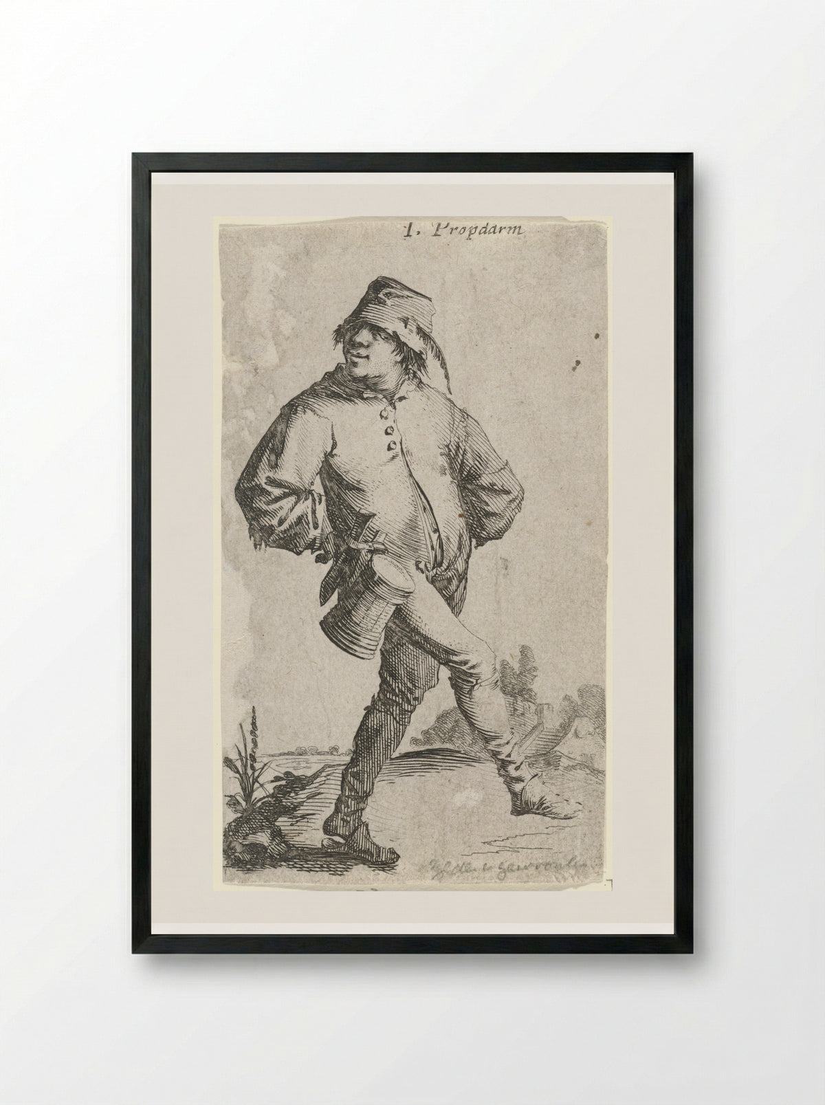 Dansende boer met kroes en mes - Salomon Savery - Framed Print Black
