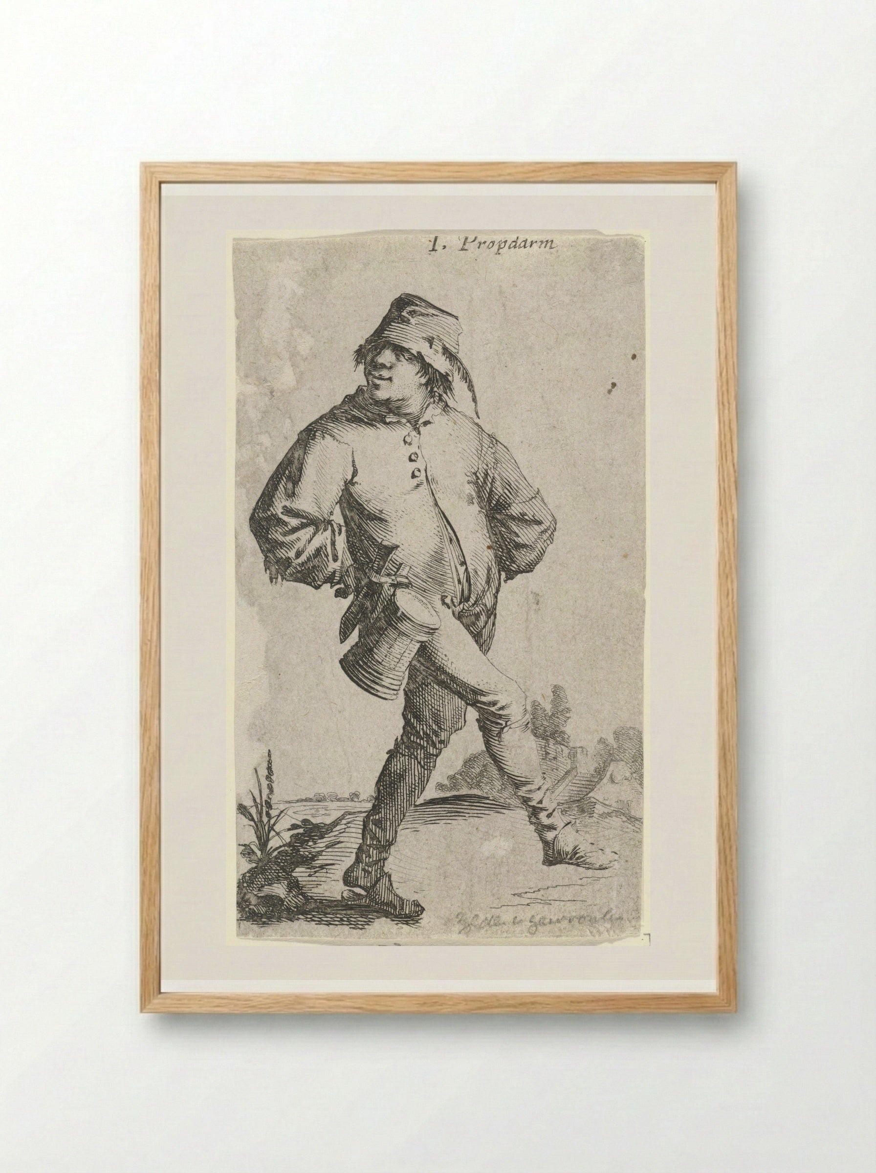 Dansende boer met kroes en mes - Salomon Savery - Framed Print Wood