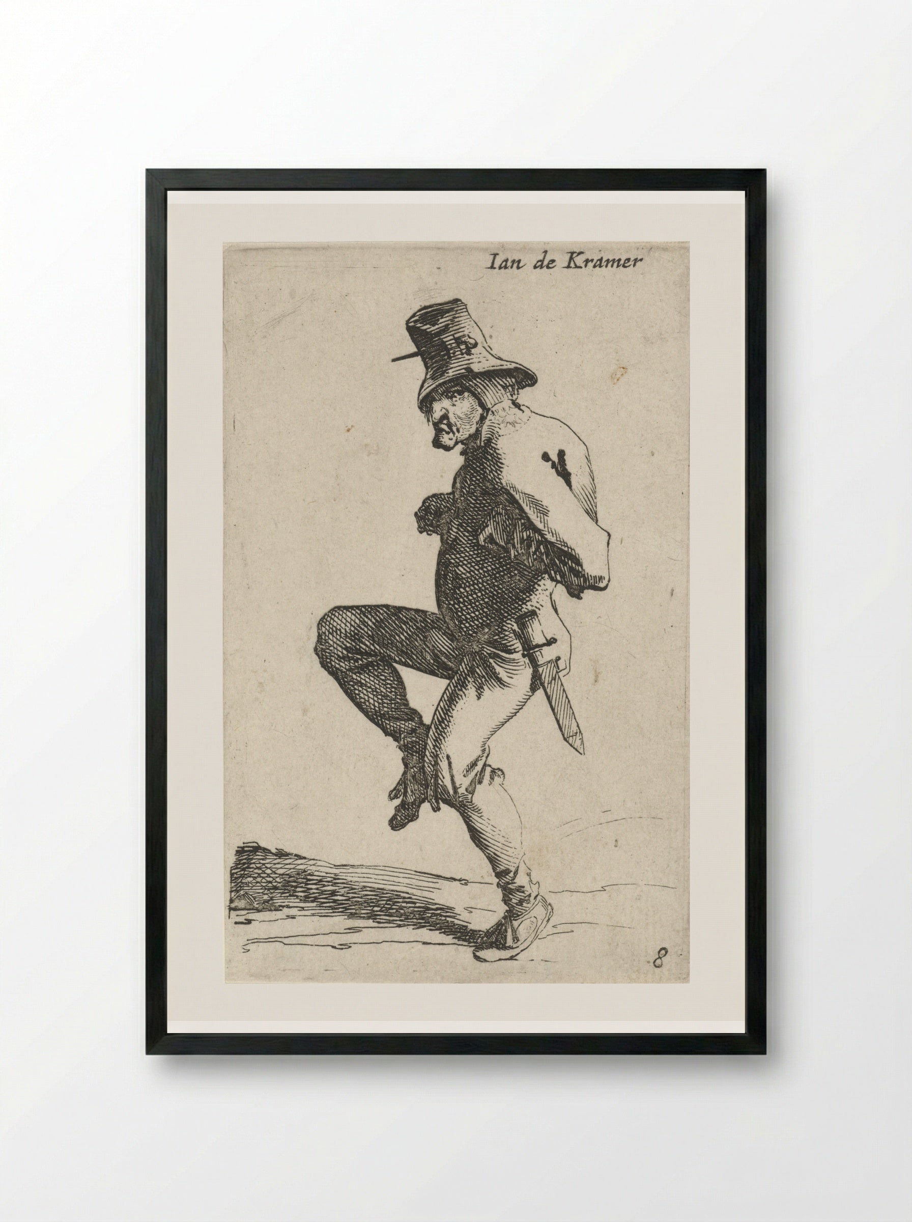 Dansende man met mes - Salomon Savery - Framed Print Black