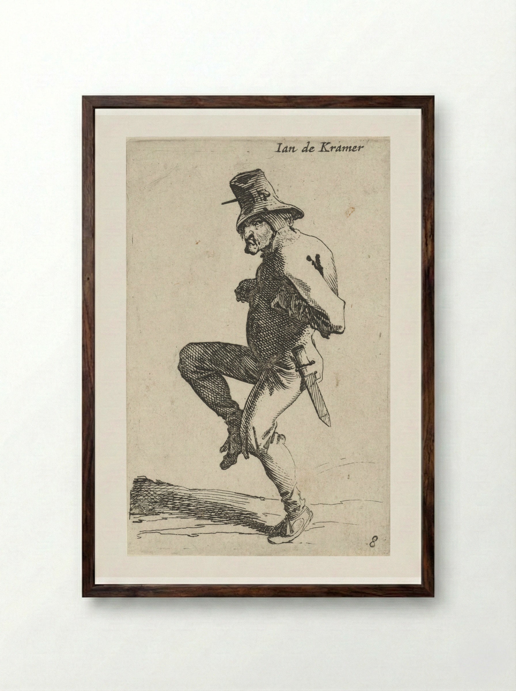 Dansende man met mes - Salomon Savery - Framed Print Dark Wood