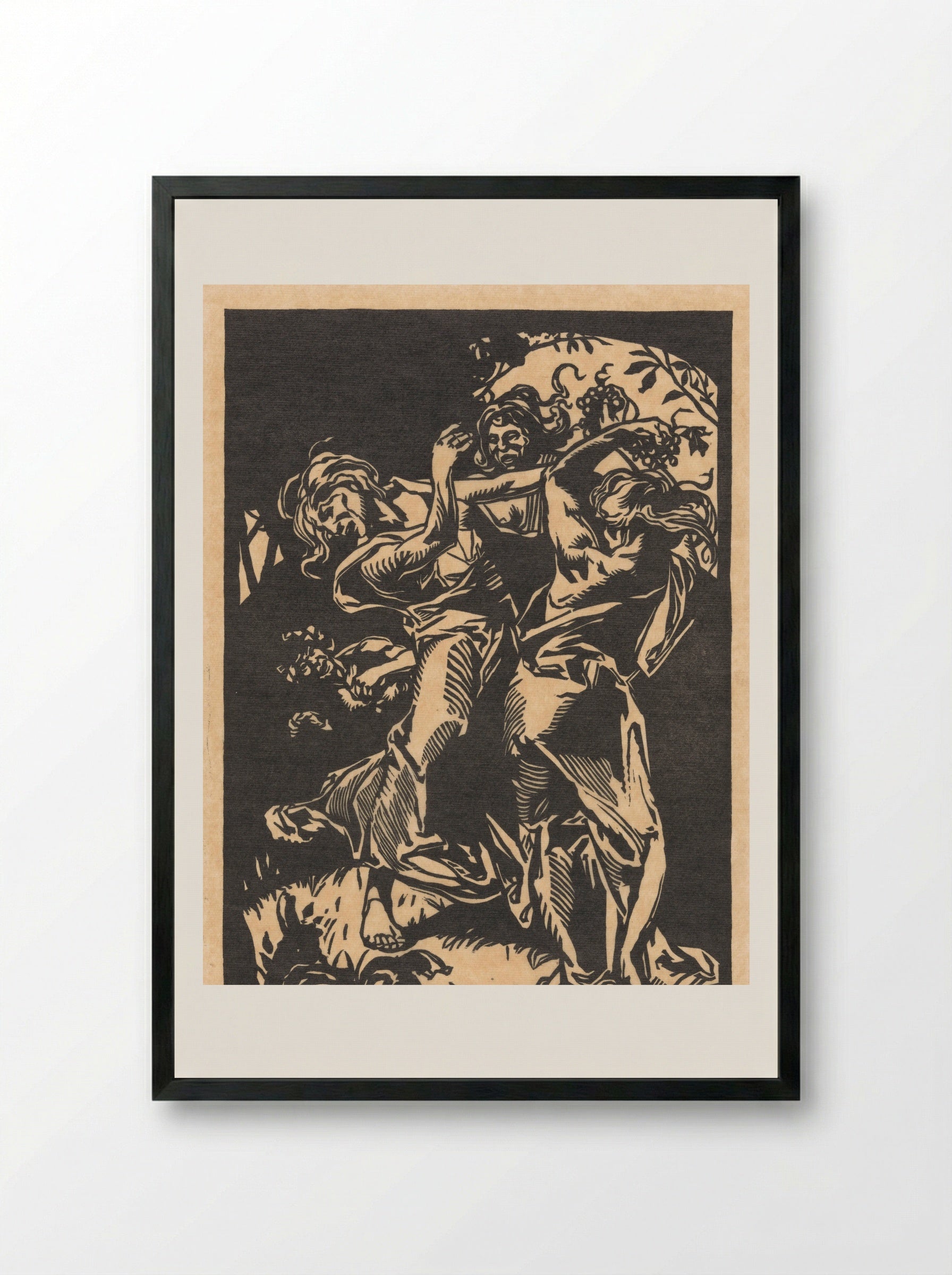 Dansende vrouwen met druiventrossen en sater - Johannes Josephus Aarts - Framed Print Black