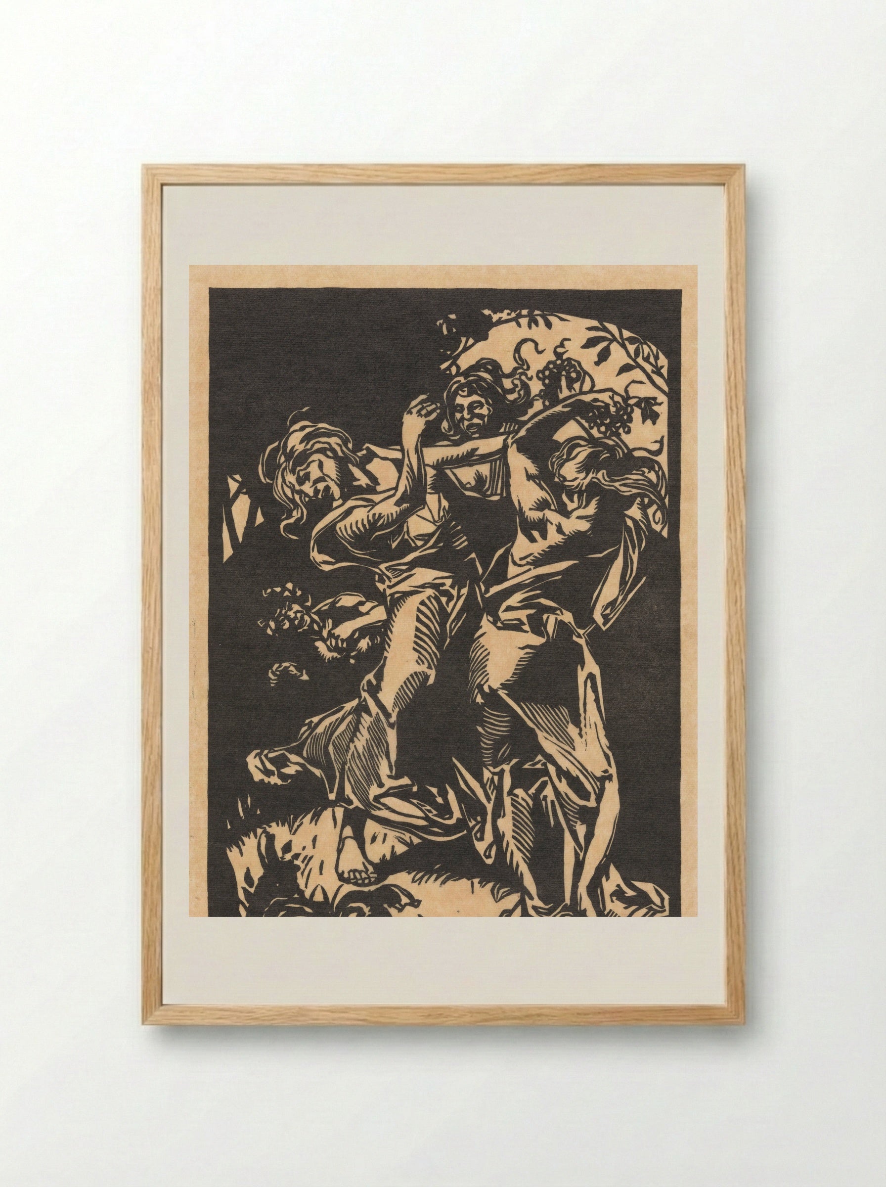 Dansende vrouwen met druiventrossen en sater - Johannes Josephus Aarts - Framed Print Wood