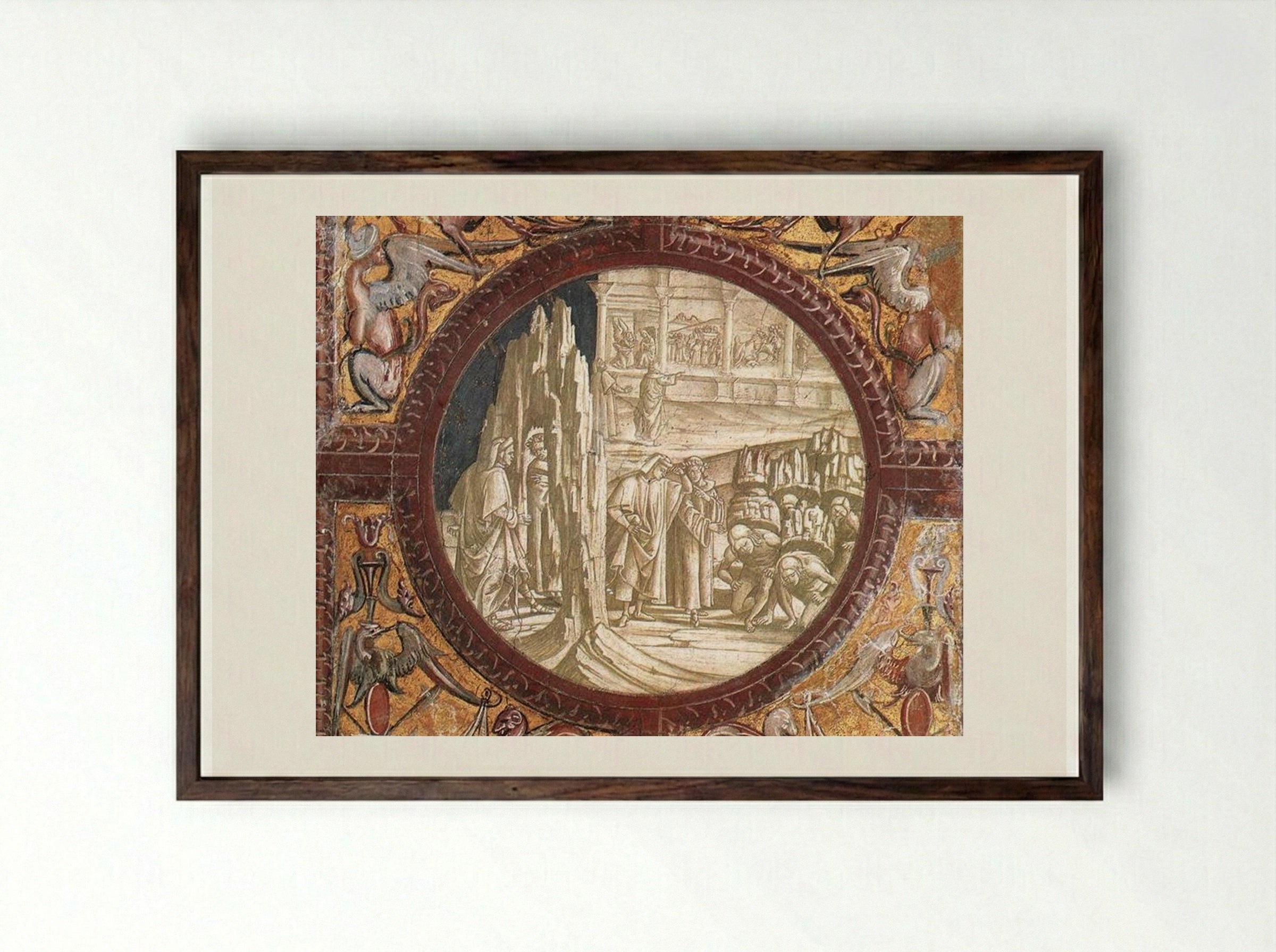 Dante and Virgil Entering Purgatory - Luca Signorelli - Framed Print Dark Wood