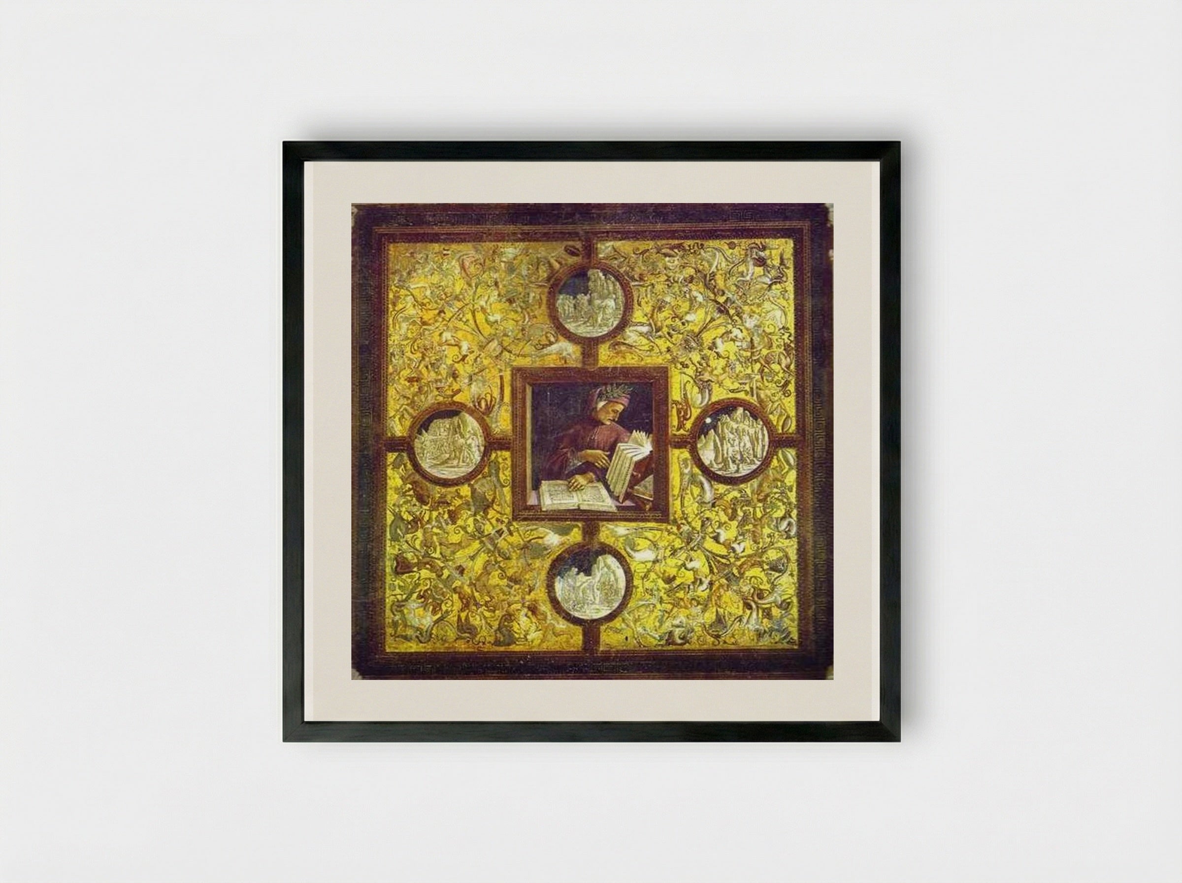 Dante with Scenes from the Divine Comedy - Luca Signorelli - Framed Print Black