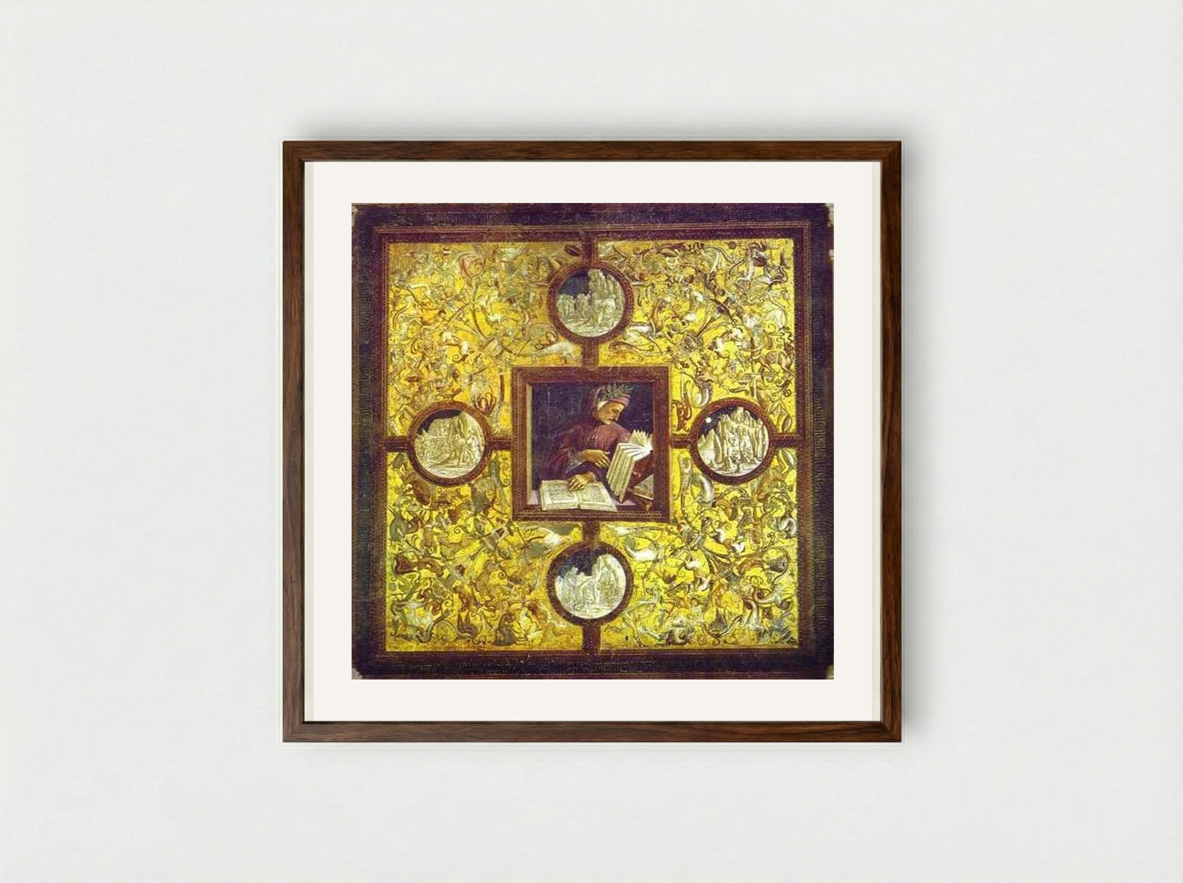 Dante with Scenes from the Divine Comedy - Luca Signorelli - Framed Print Dark Wood