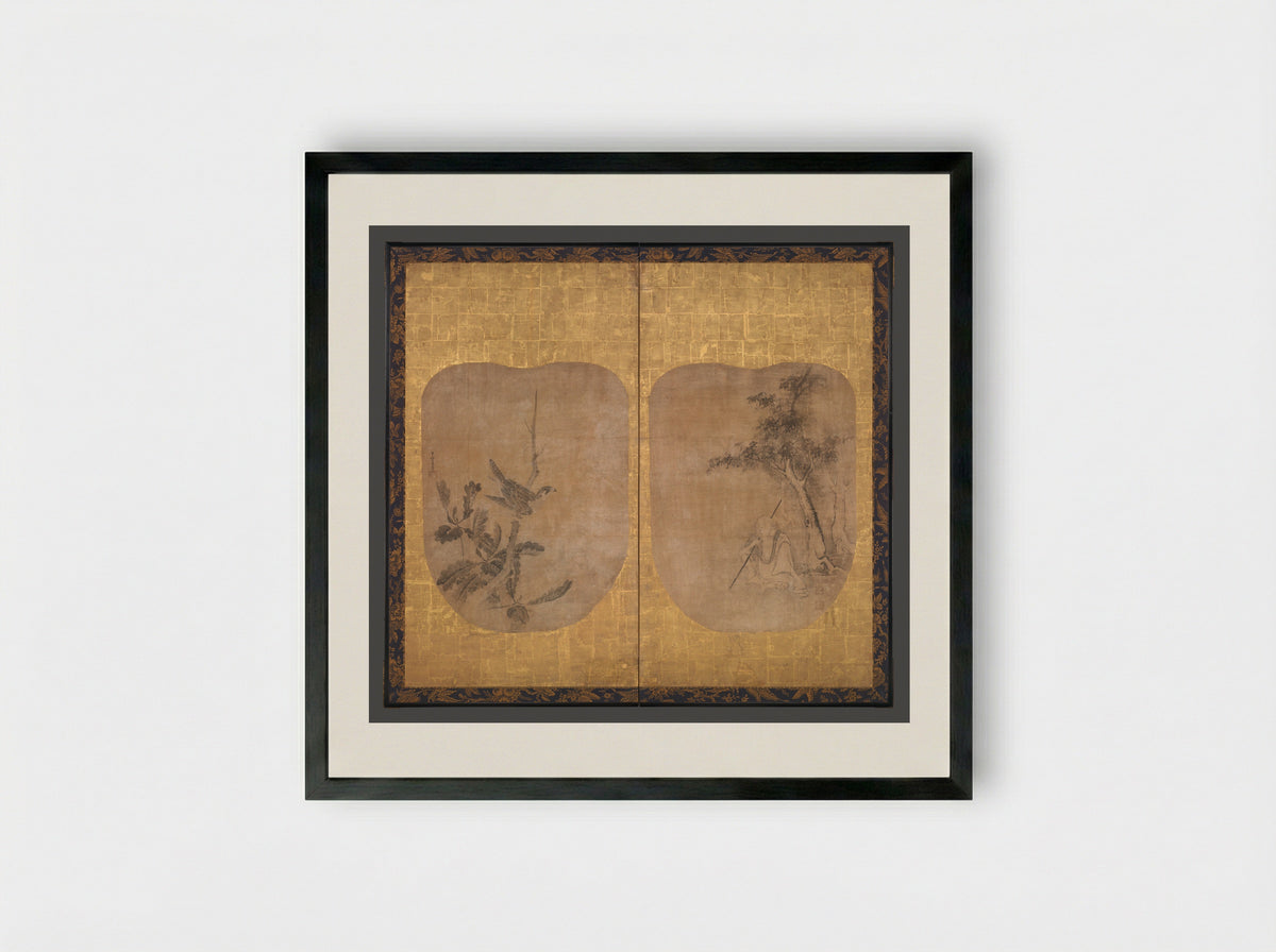 Daoist Sage and Hawk - Soga Nichokuan - Framed Print Black