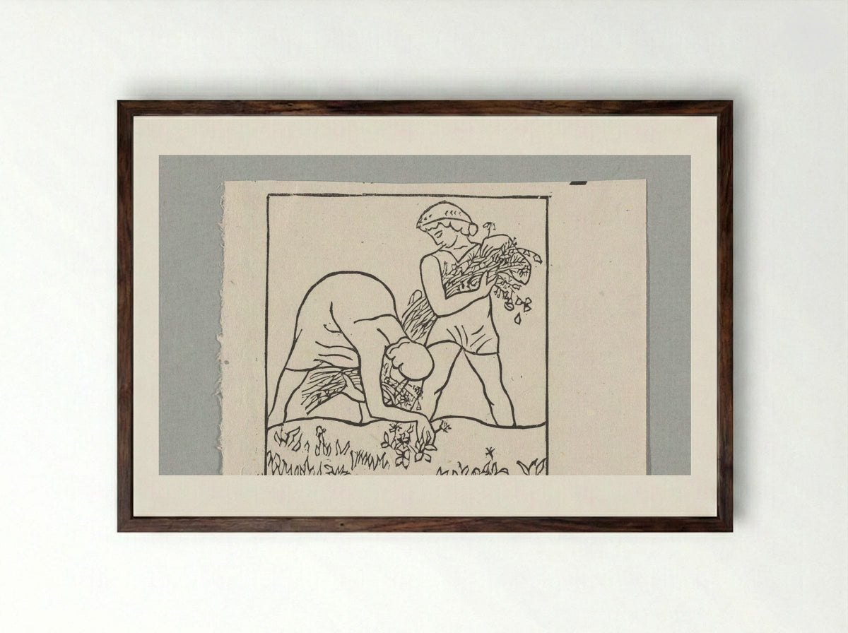 Daphnis and Chloe Gathering Flowers - Aristide Maillol - Framed Print Dark Wood