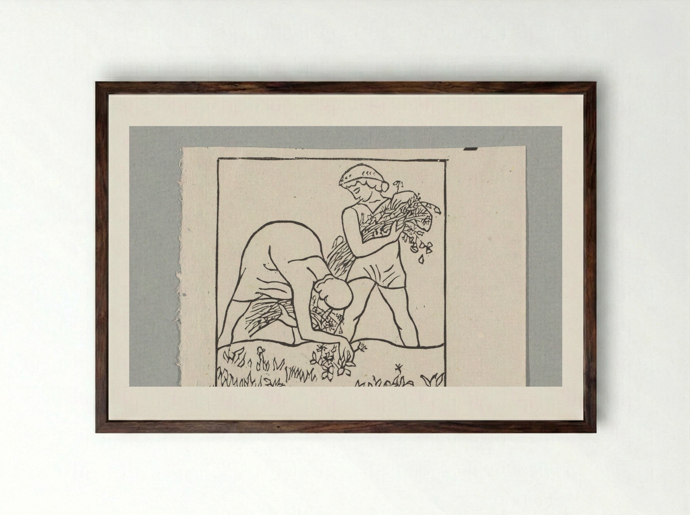 Daphnis and Chloe Gathering Flowers - Aristide Maillol - Framed Print Dark Wood