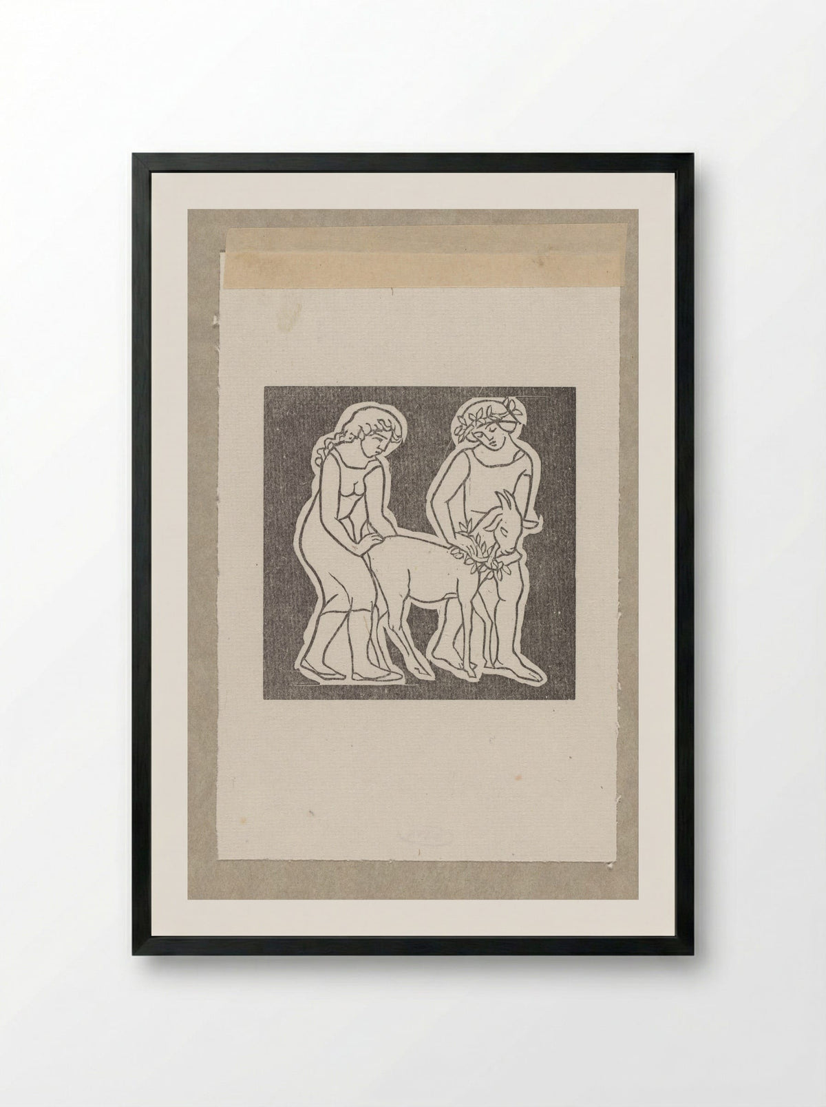 Daphnis and Chloe Leading a Goat as an Offering to Pan - Aristide Maillol - Framed Print Black