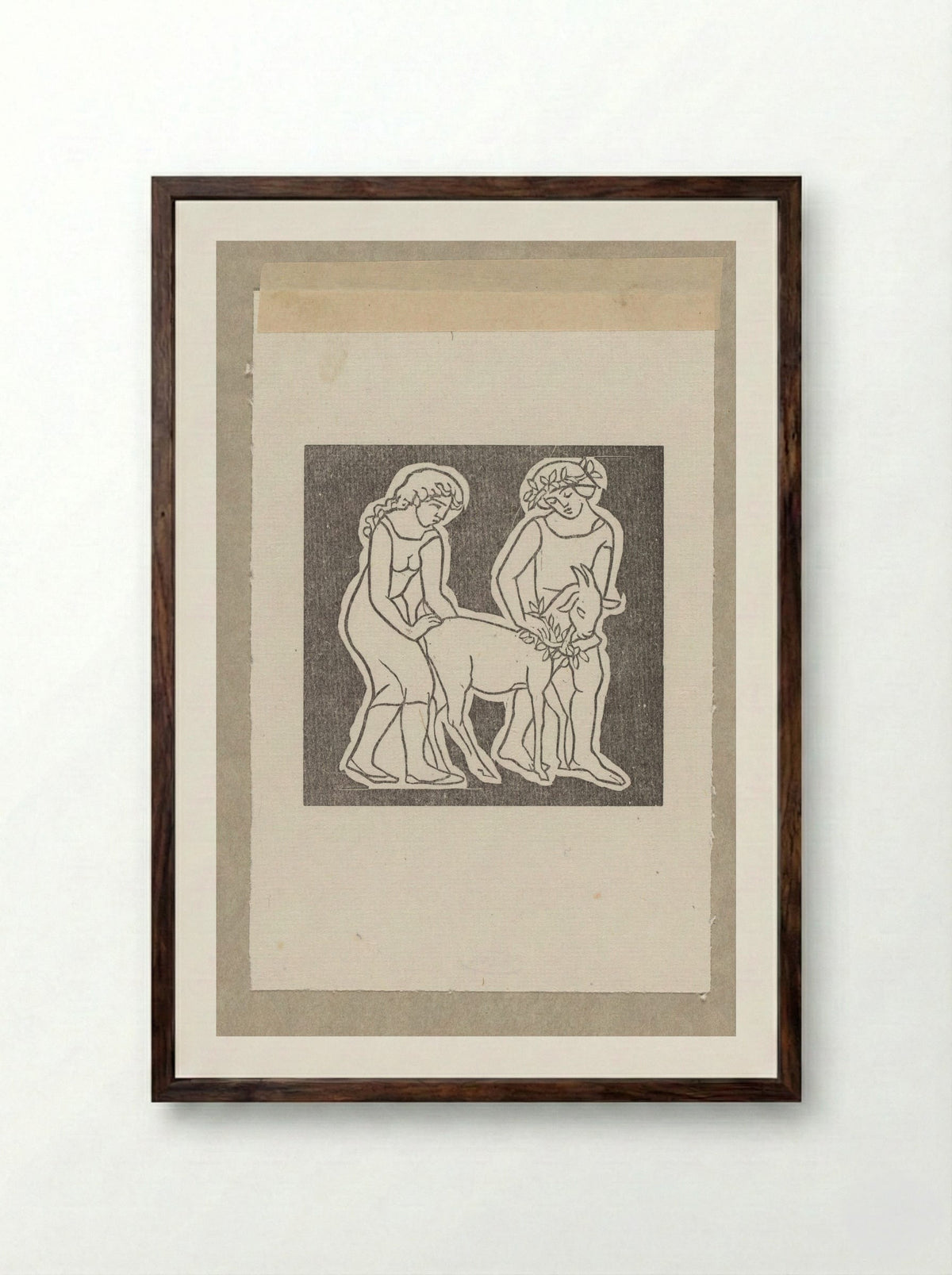 Daphnis and Chloe Leading a Goat as an Offering to Pan - Aristide Maillol - Framed Print Dark Wood