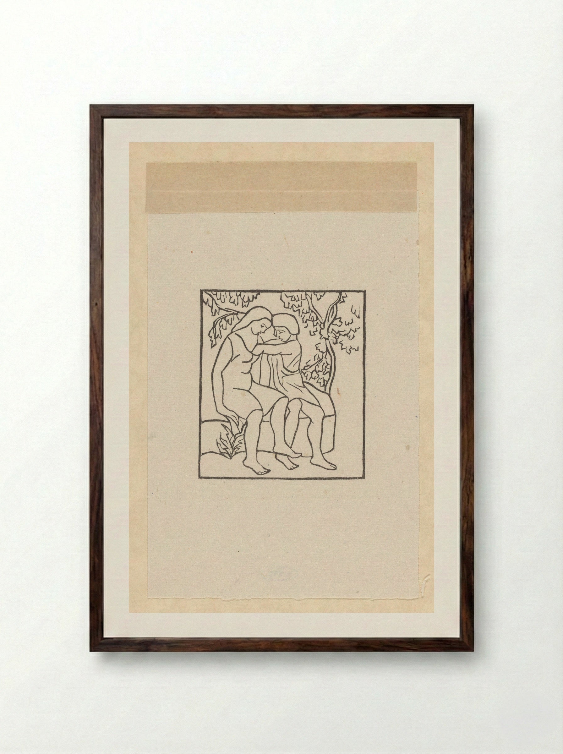 Daphnis haalt een cicade uit de jurk van Chloë - Aristide Maillol - Framed Print Dark Wood