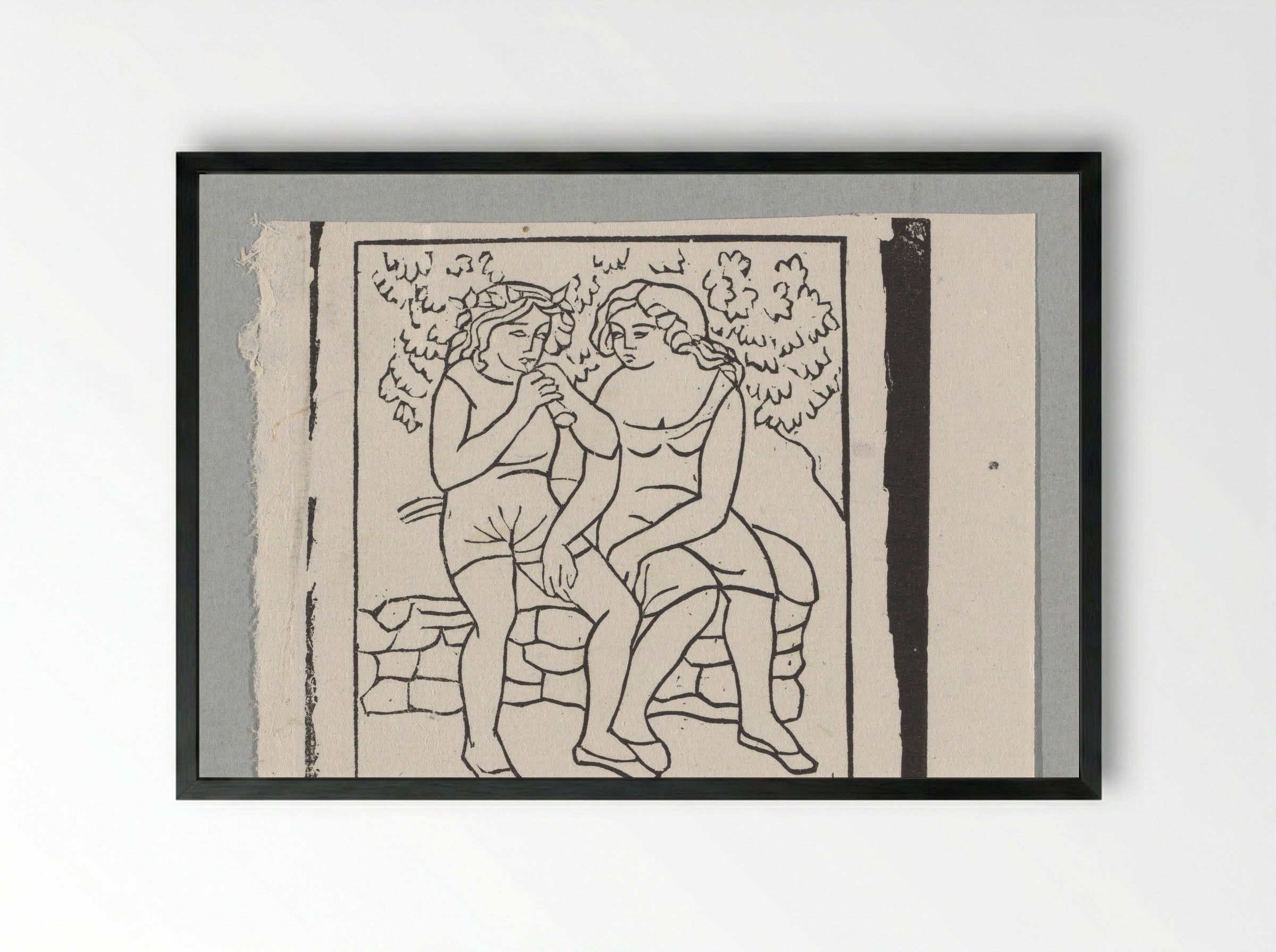 Daphnis leert Chloë fluit spelen - Aristide Maillol - Framed Print Black