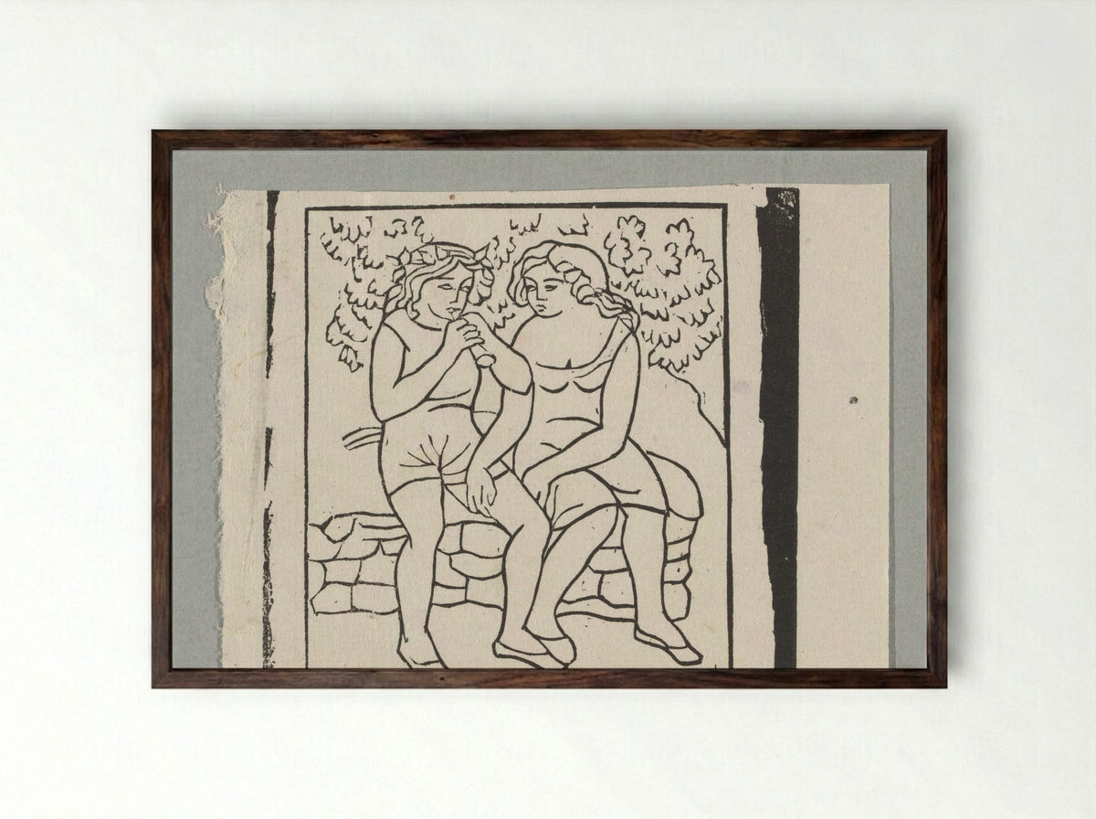 Daphnis leert Chloë fluit spelen - Aristide Maillol - Framed Print Dark Wood