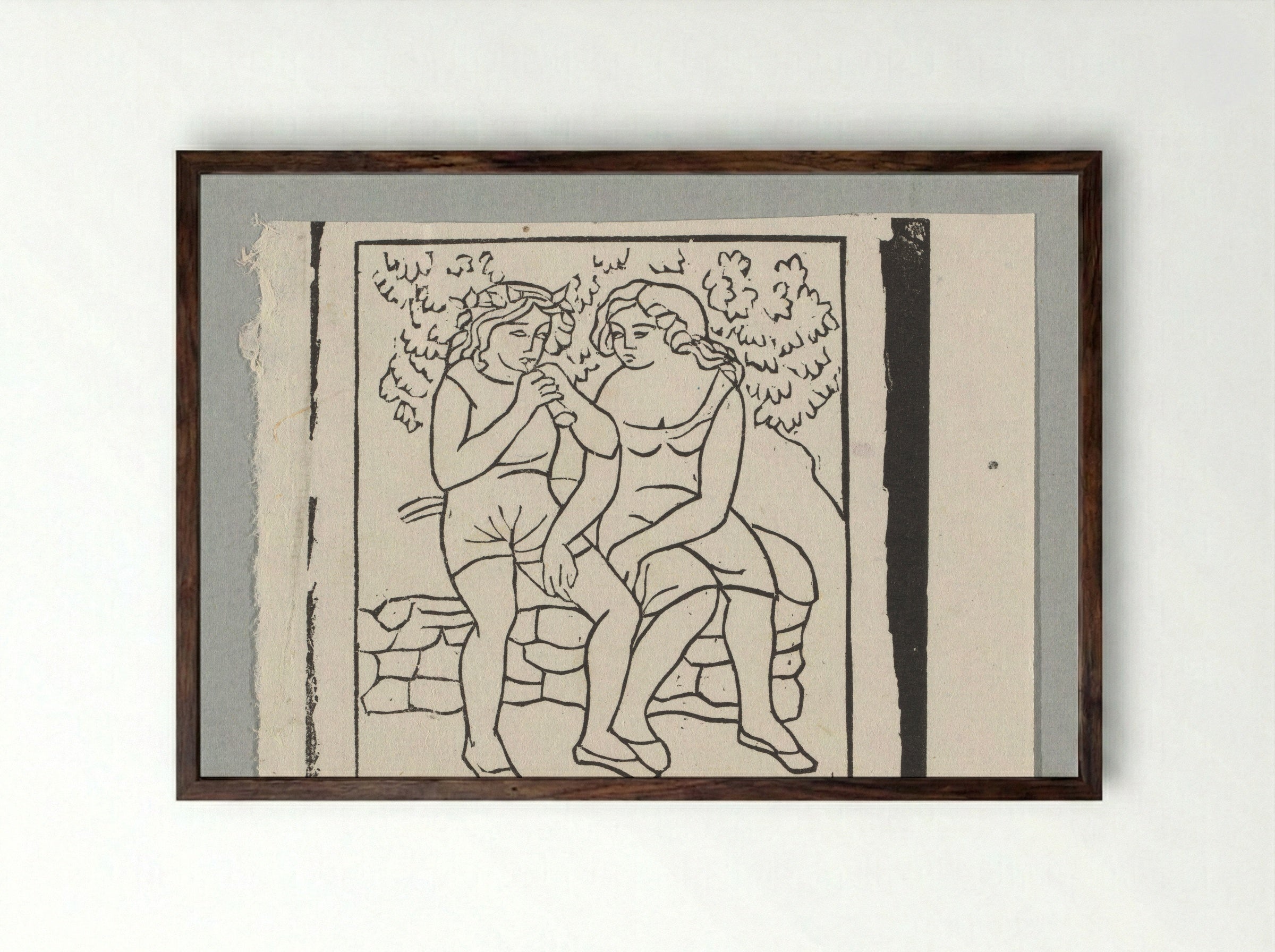 Daphnis leert Chloë fluit spelen - Aristide Maillol - Framed Print Dark Wood