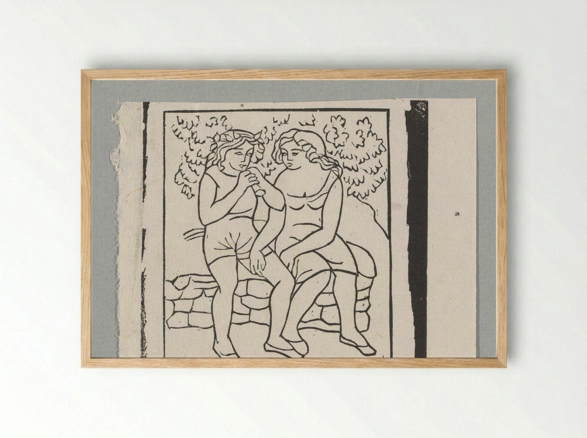 Daphnis leert Chloë fluit spelen - Aristide Maillol - Framed Print Wood